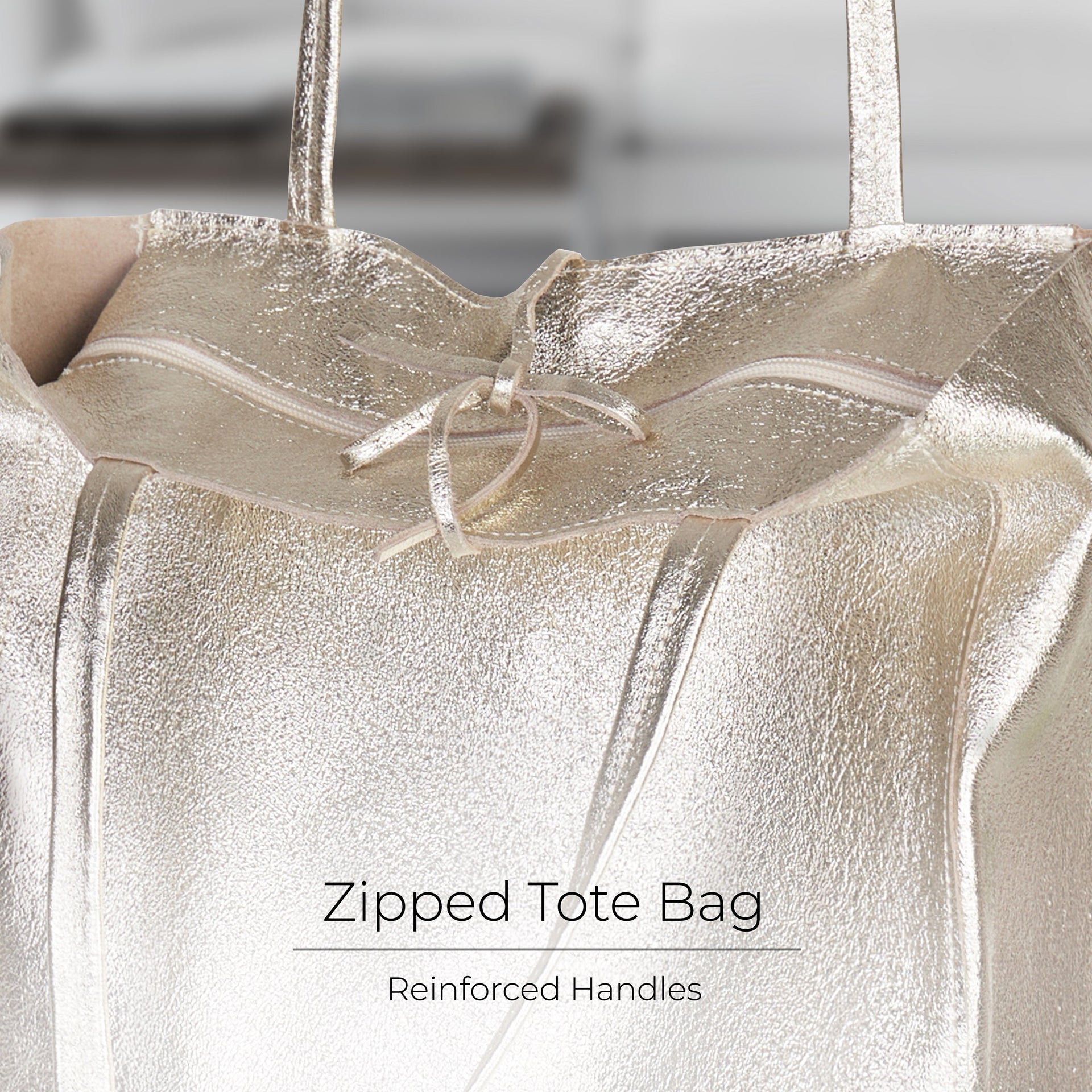 Italian Genuine Metallic Suede Tote Bag - Modern Soft Structure