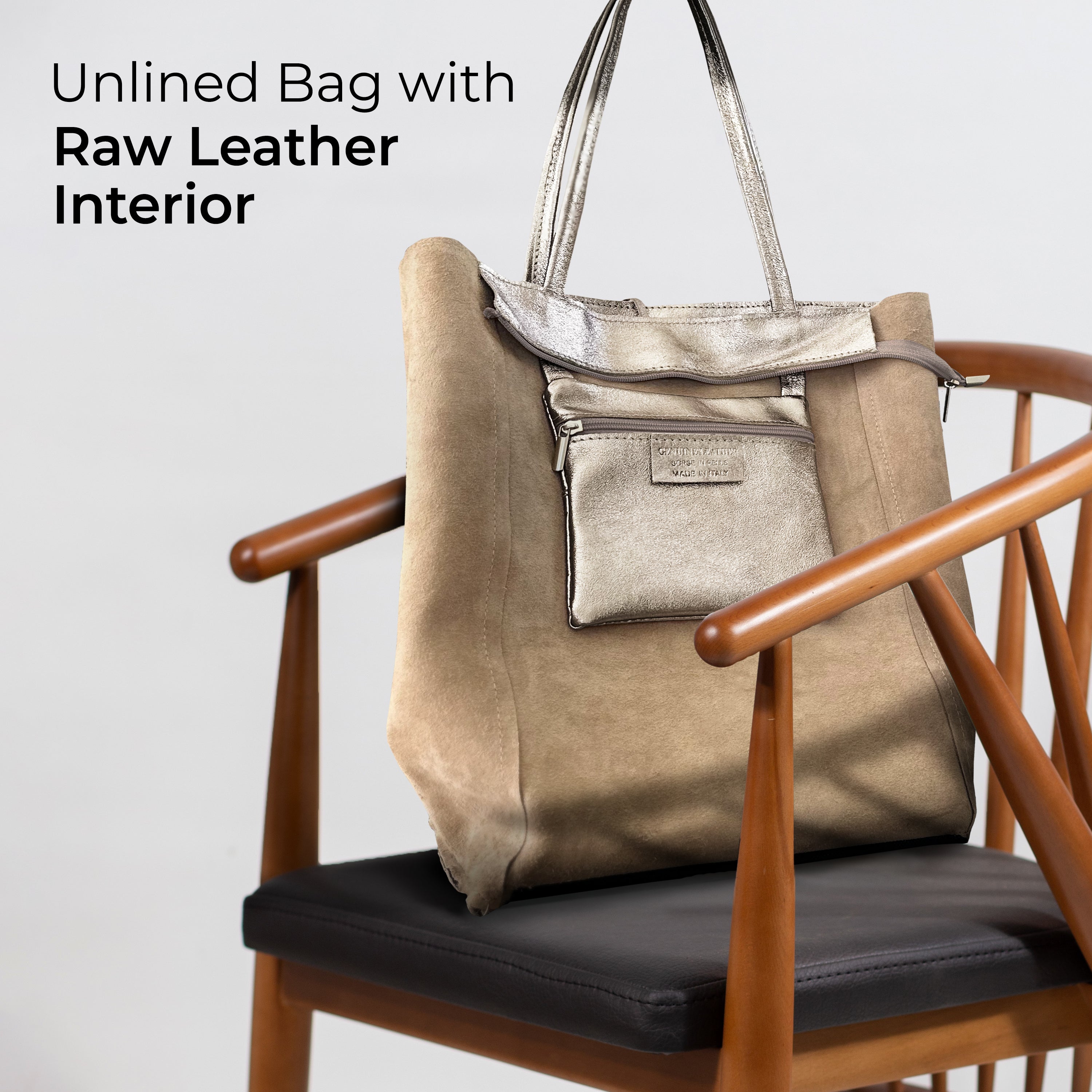 Italian Genuine Metallic Suede Tote Bag - Modern Soft Structure