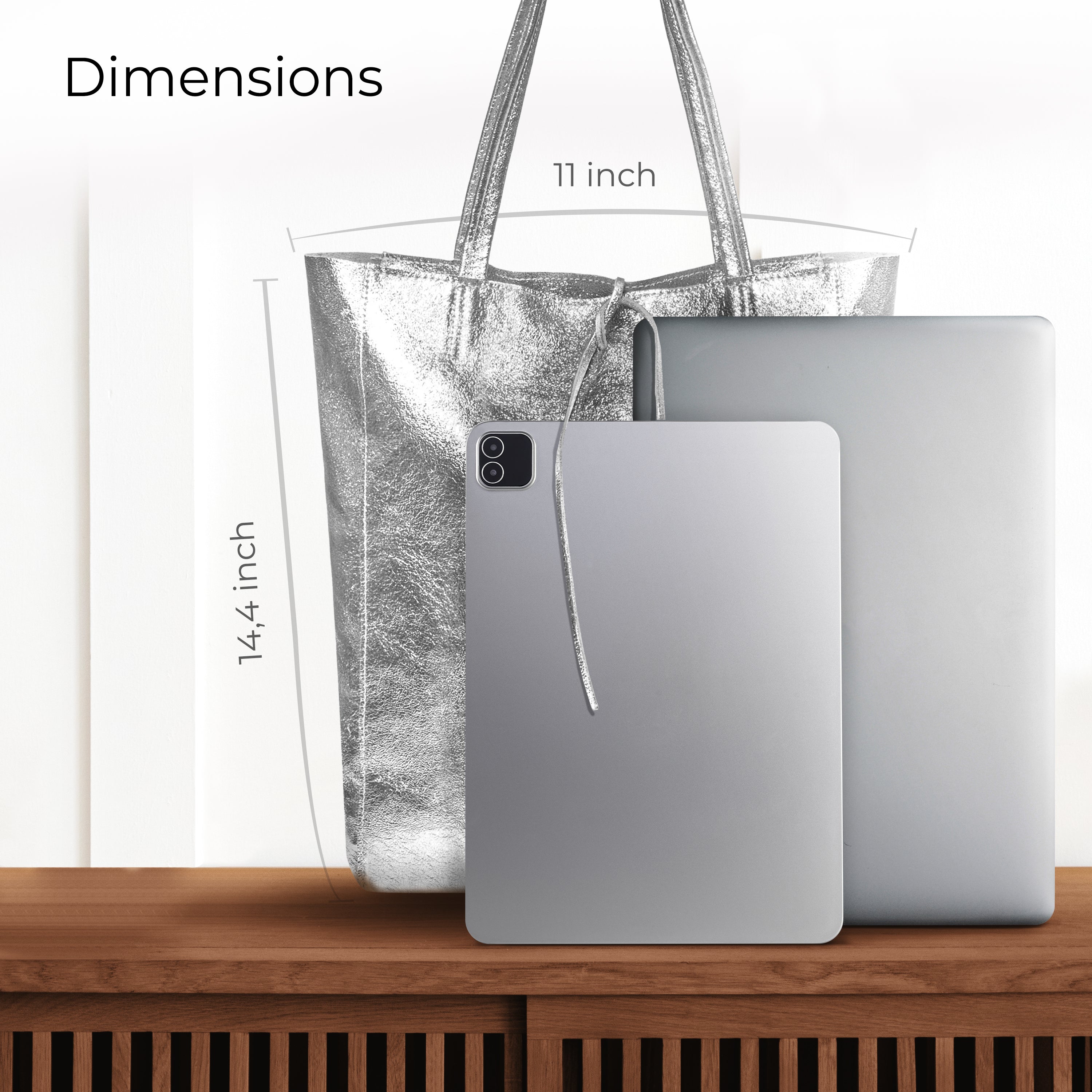 Italian Genuine Metallic Suede Tote Bag - Modern Soft Structure