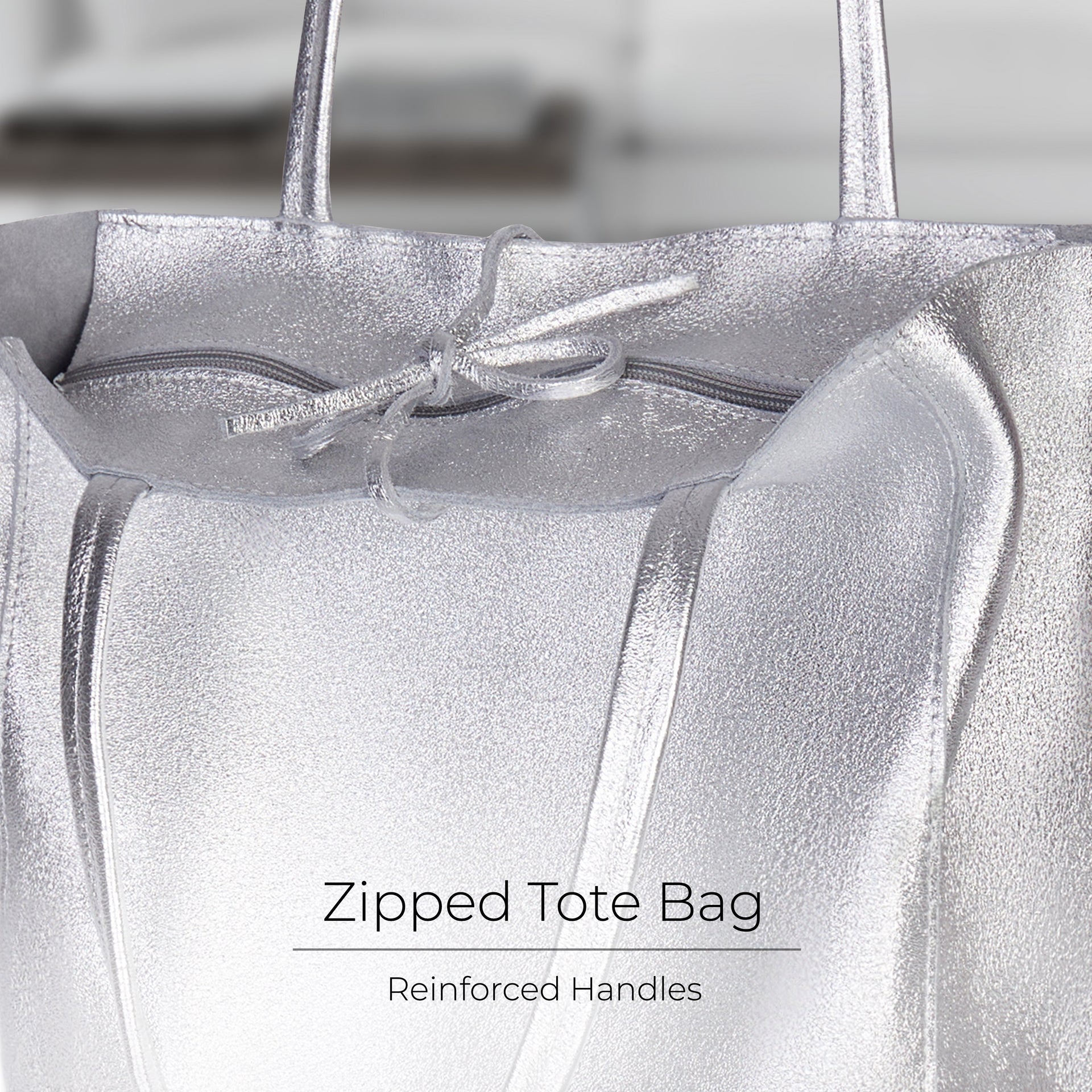 Italian Genuine Metallic Suede Tote Bag - Modern Soft Structure
