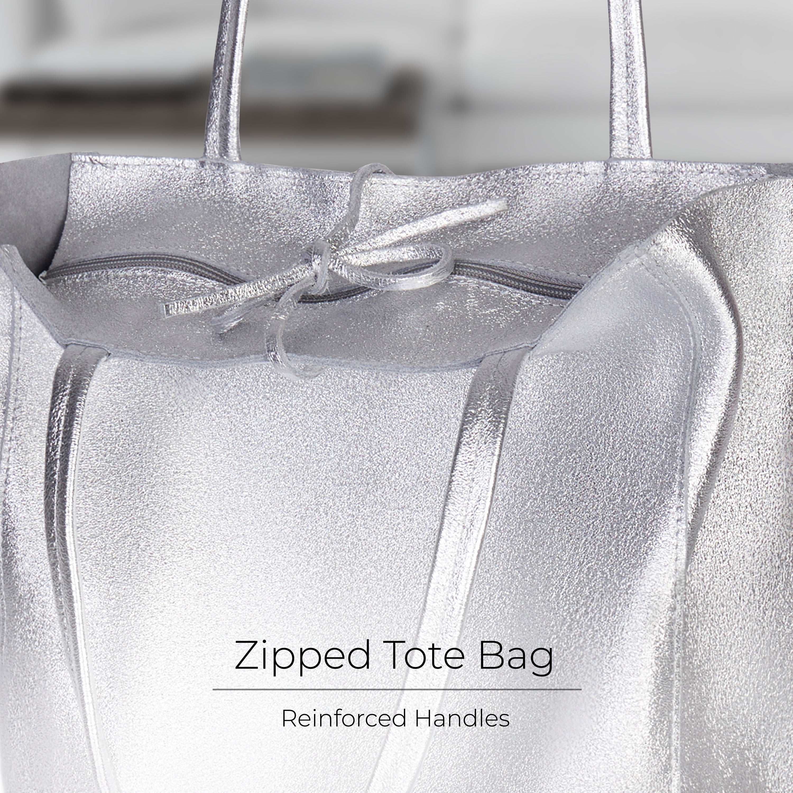 Italian Genuine Metallic Suede Tote Bag - Modern Soft Structure