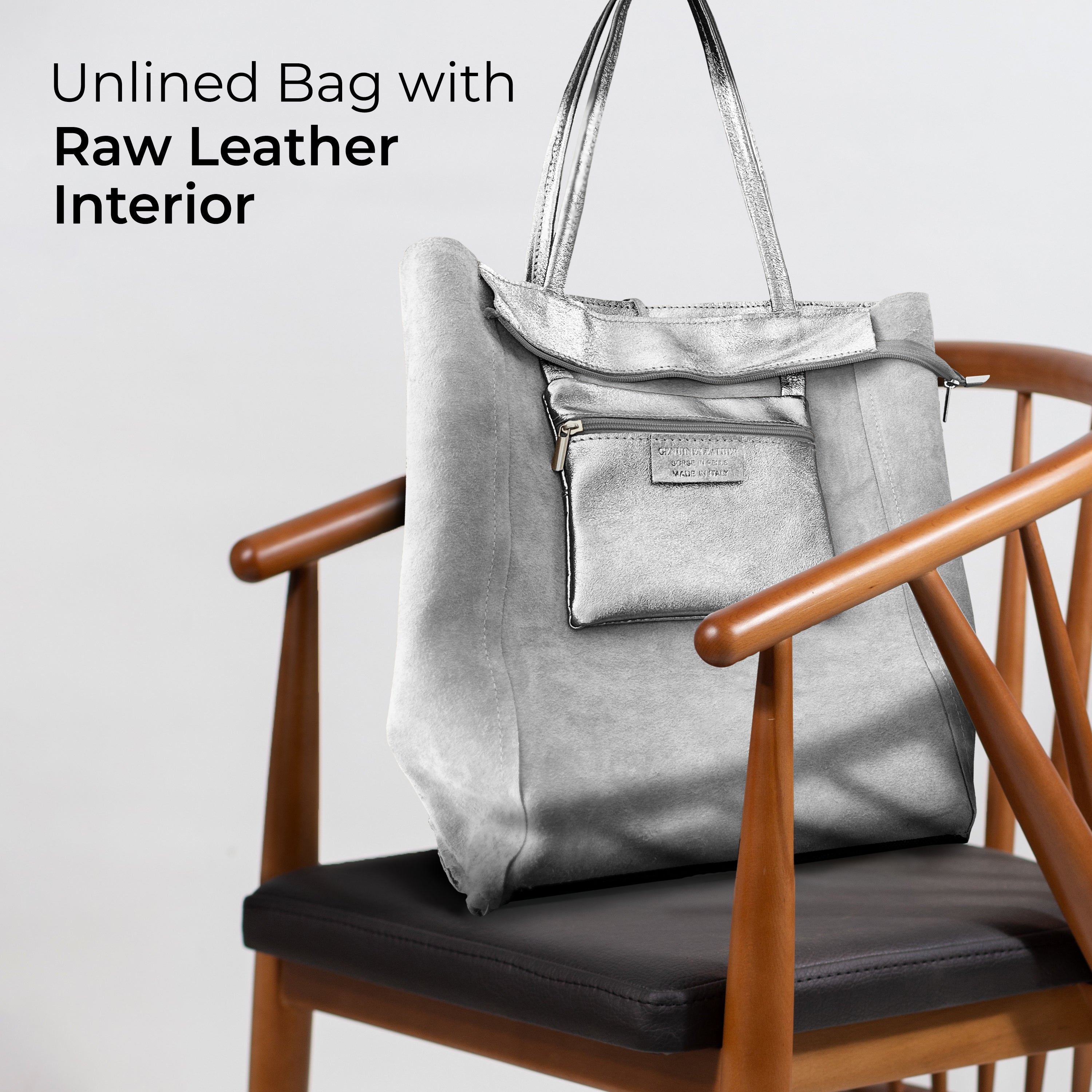 Italian Genuine Metallic Suede Tote Bag - Modern Soft Structure
