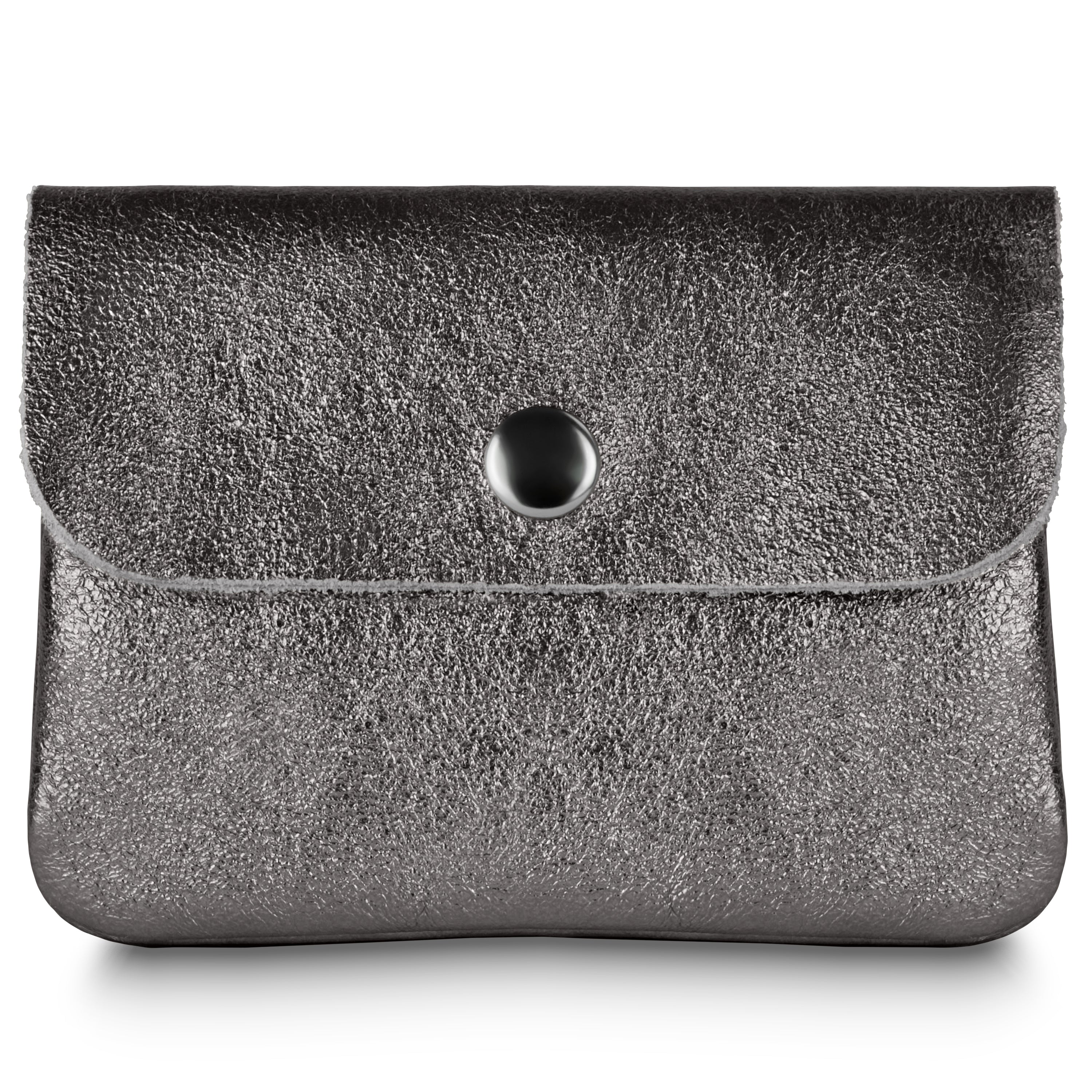 Italian Genuine Metallic Suede Slim Wallet with Zip Coin Pocket