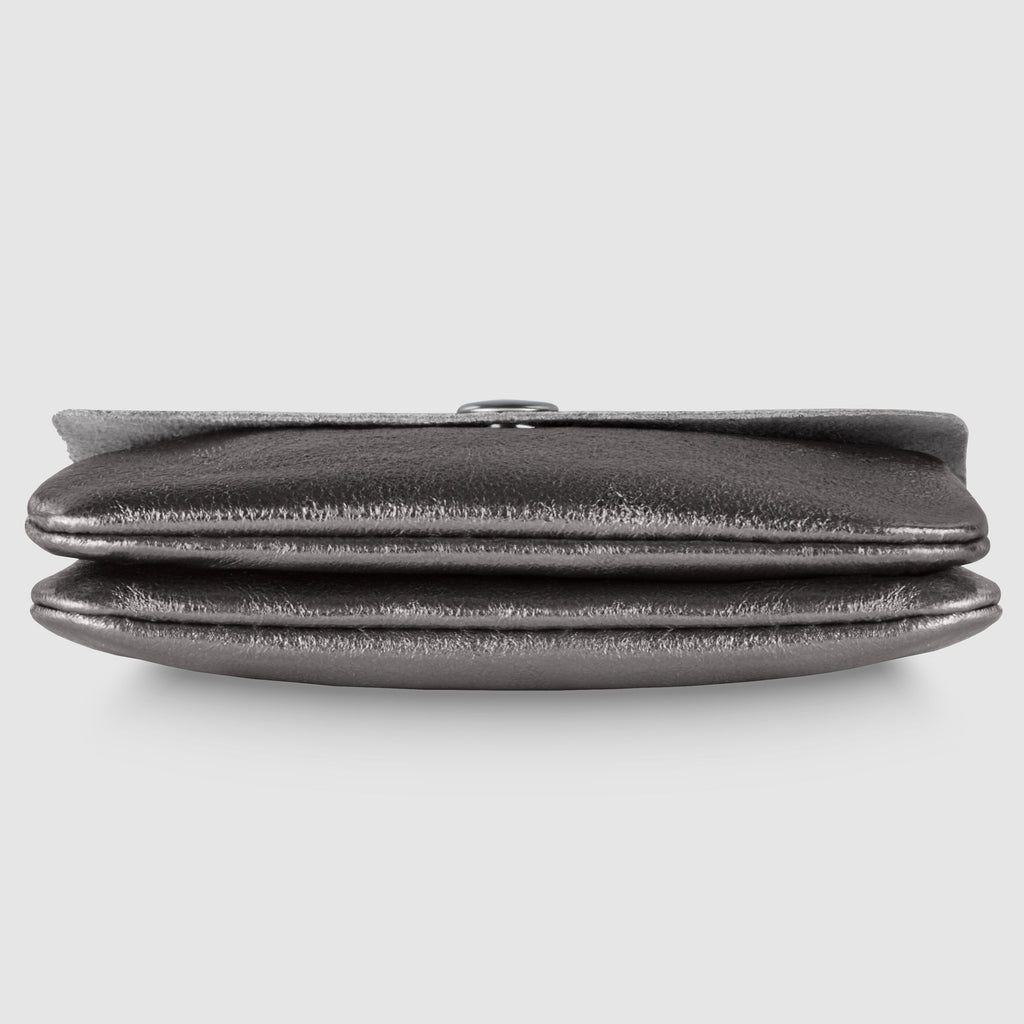 Italian Genuine Metallic Suede Slim Wallet with Zip Coin Pocket
