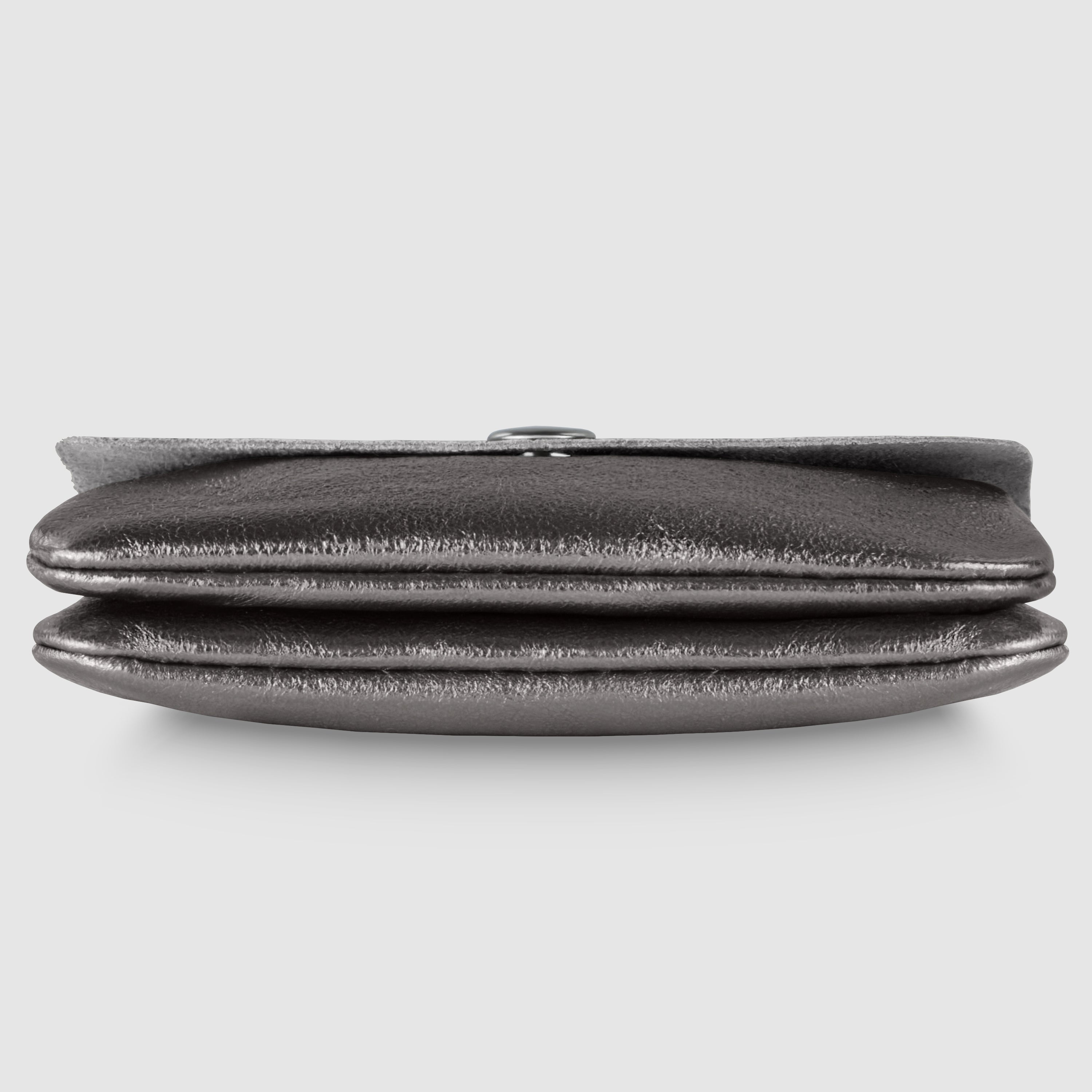 Italian Genuine Metallic Suede Slim Wallet with Zip Coin Pocket