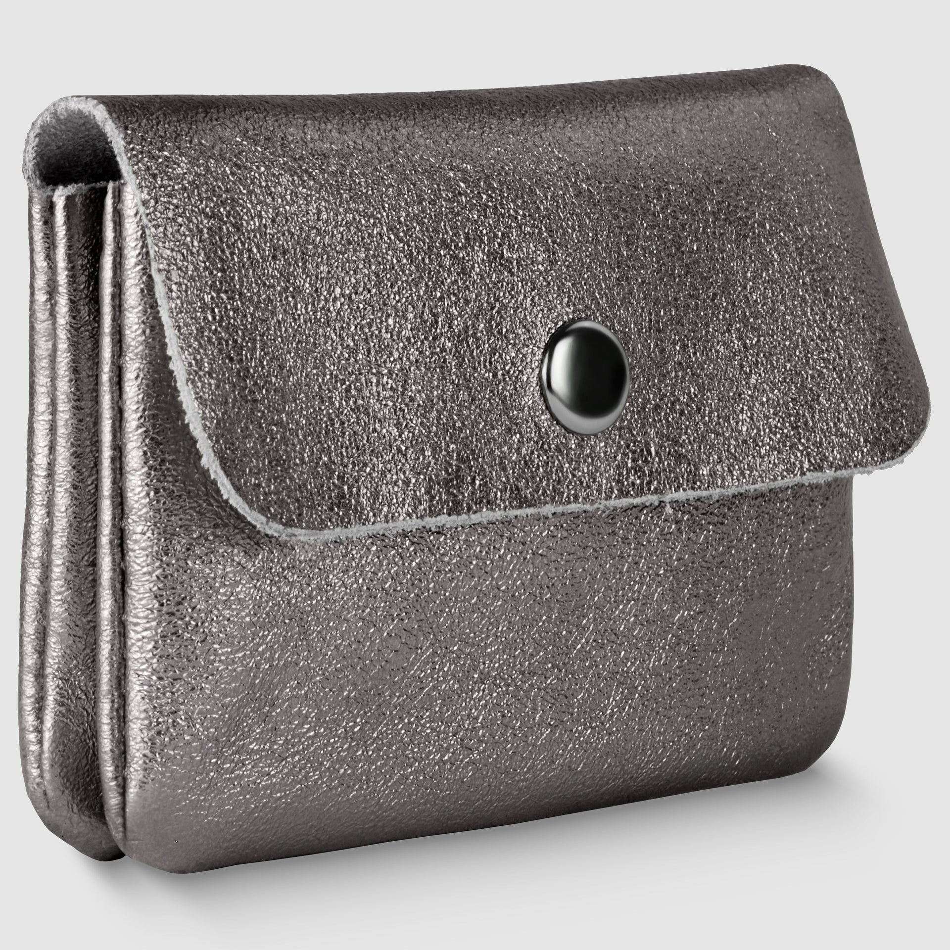 Italian Genuine Metallic Suede Slim Wallet with Zip Coin Pocket