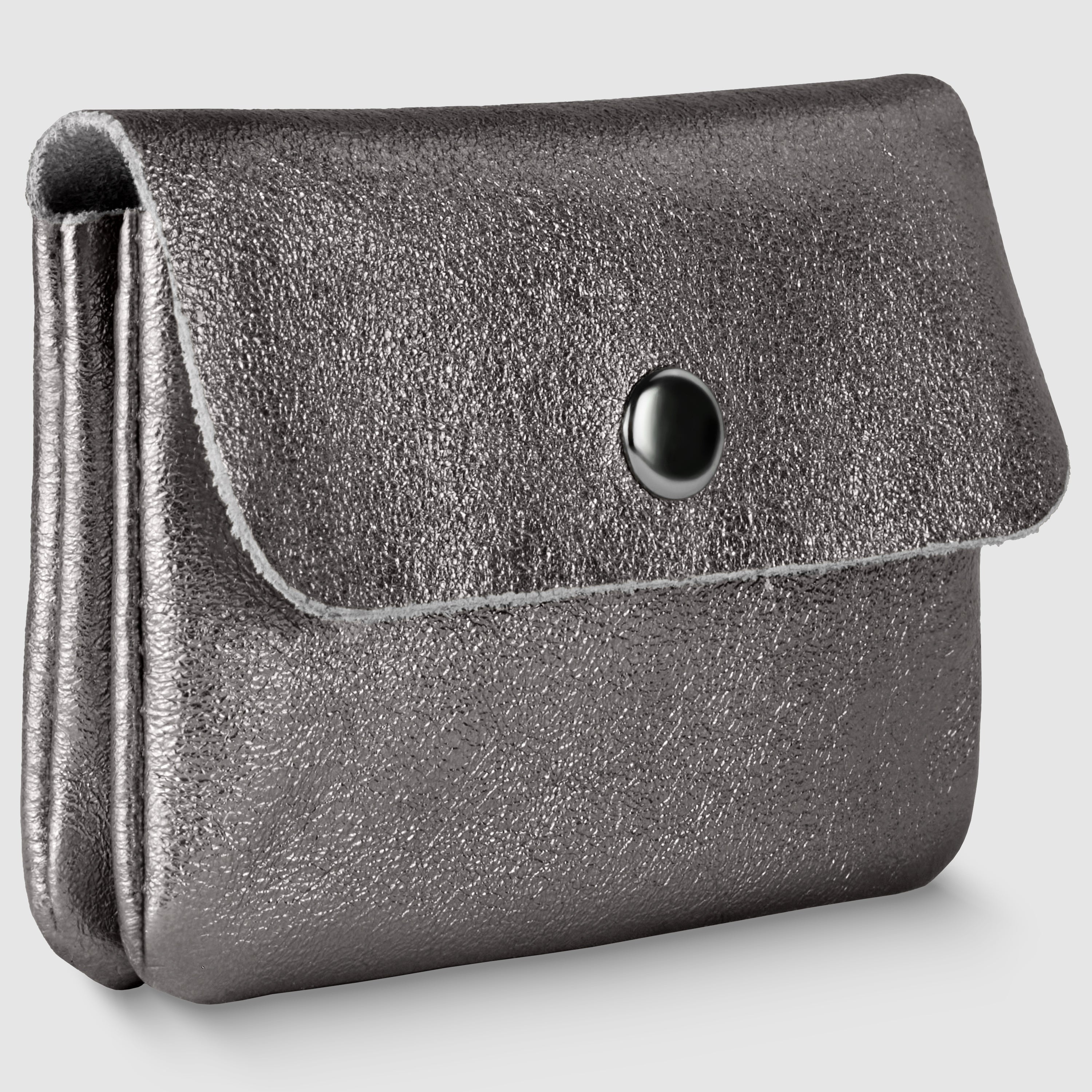 Italian Genuine Metallic Suede Slim Wallet with Zip Coin Pocket