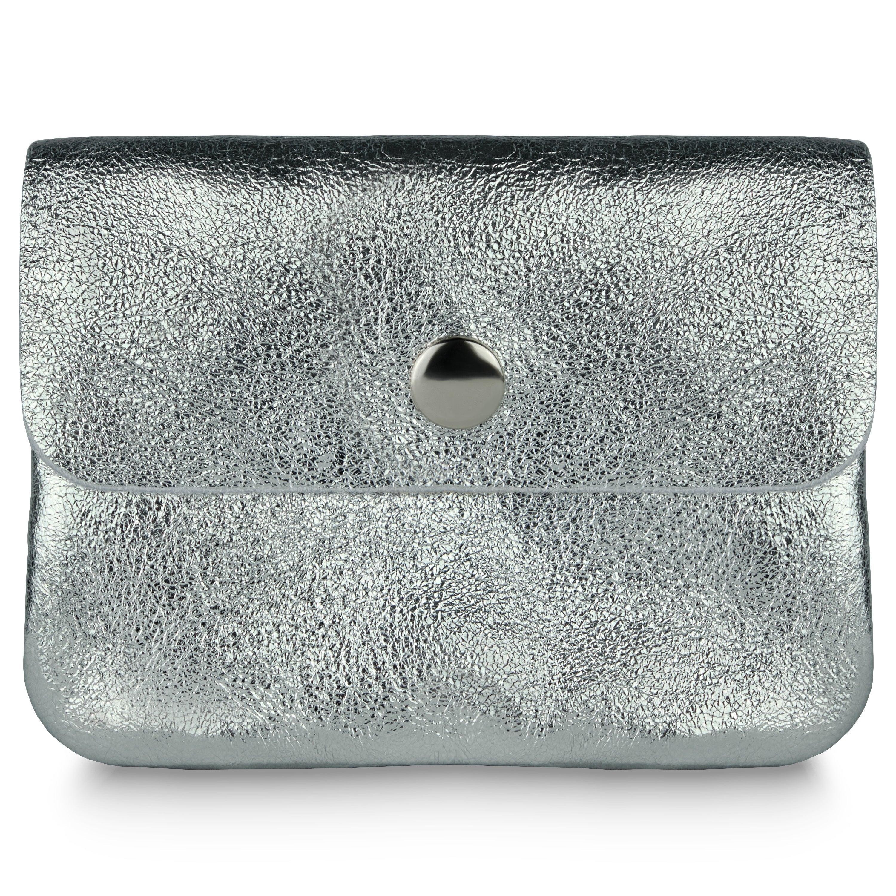 Italian Genuine Metallic Suede Slim Wallet with Zip Coin Pocket