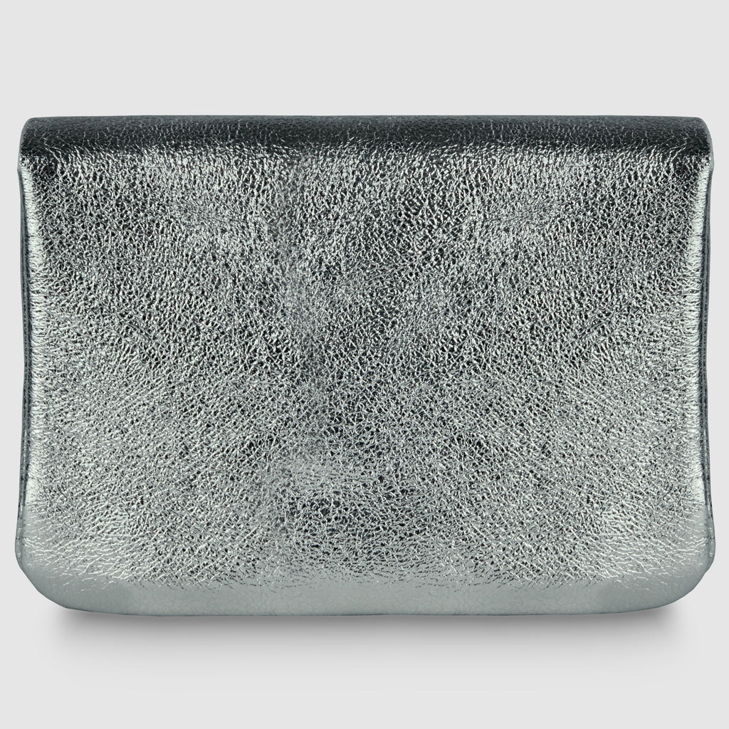 Italian Genuine Metallic Suede Slim Wallet with Zip Coin Pocket