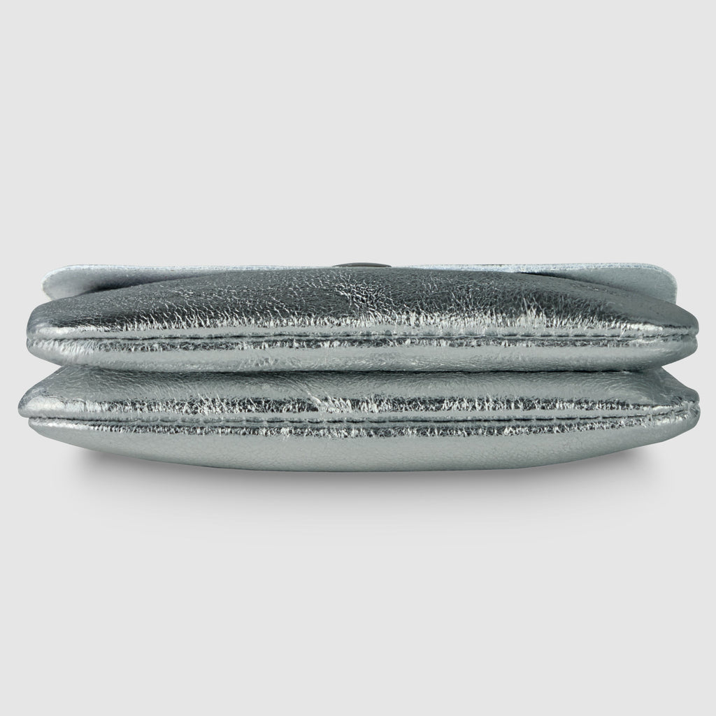 Italian Genuine Metallic Suede Slim Wallet with Zip Coin Pocket