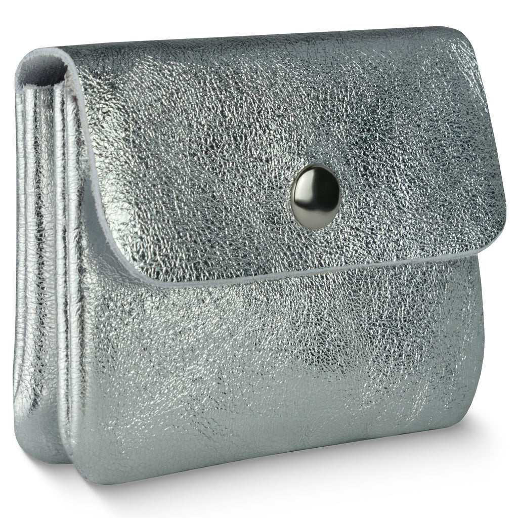 Italian Genuine Metallic Suede Slim Wallet with Zip Coin Pocket