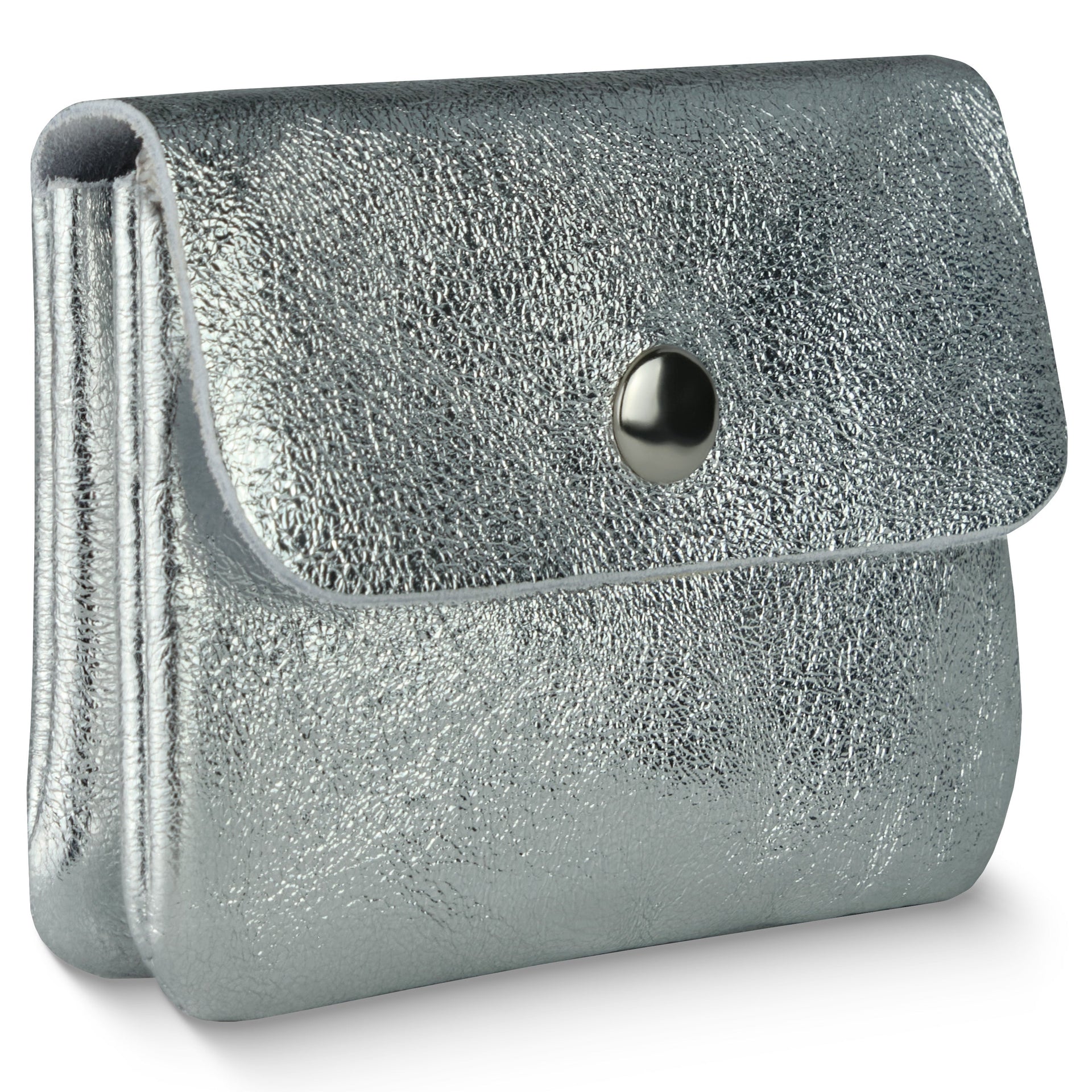Italian Genuine Metallic Suede Slim Wallet with Zip Coin Pocket