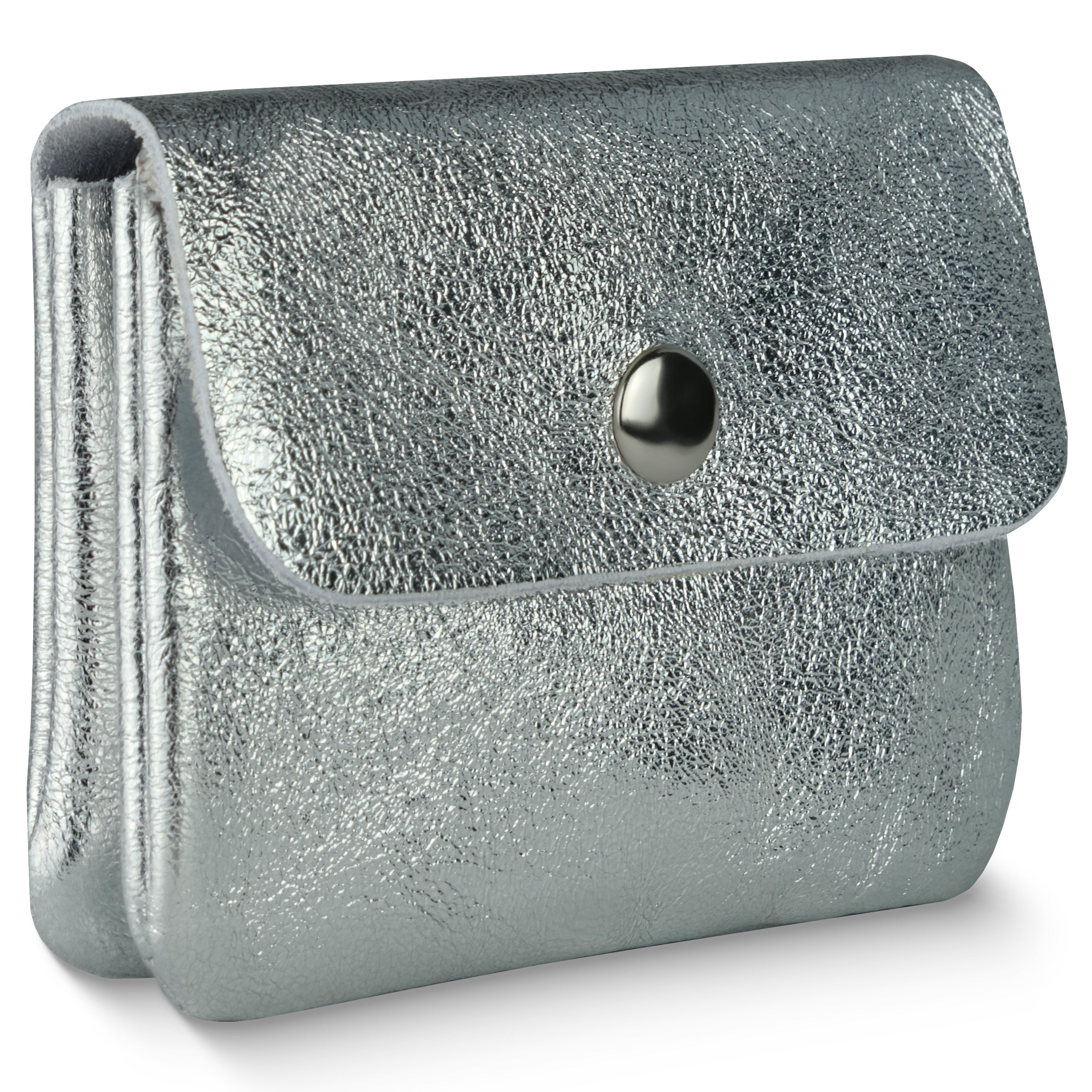 Italian Genuine Metallic Suede Slim Wallet with Zip Coin Pocket