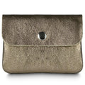 Slim Italian genuine metallic suede wallet with snap closure in black, gold, and silver