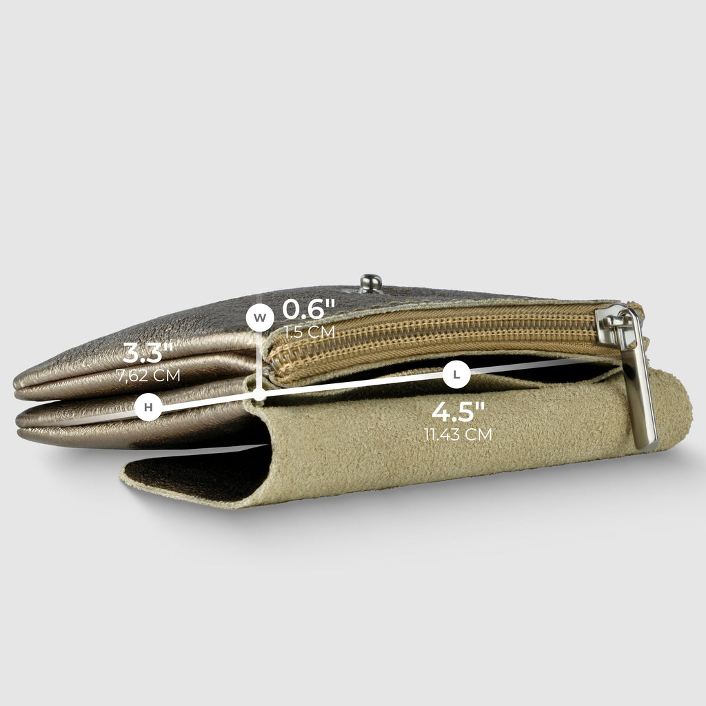 Italian Genuine Metallic Suede Slim Wallet with Zip Coin Pocket