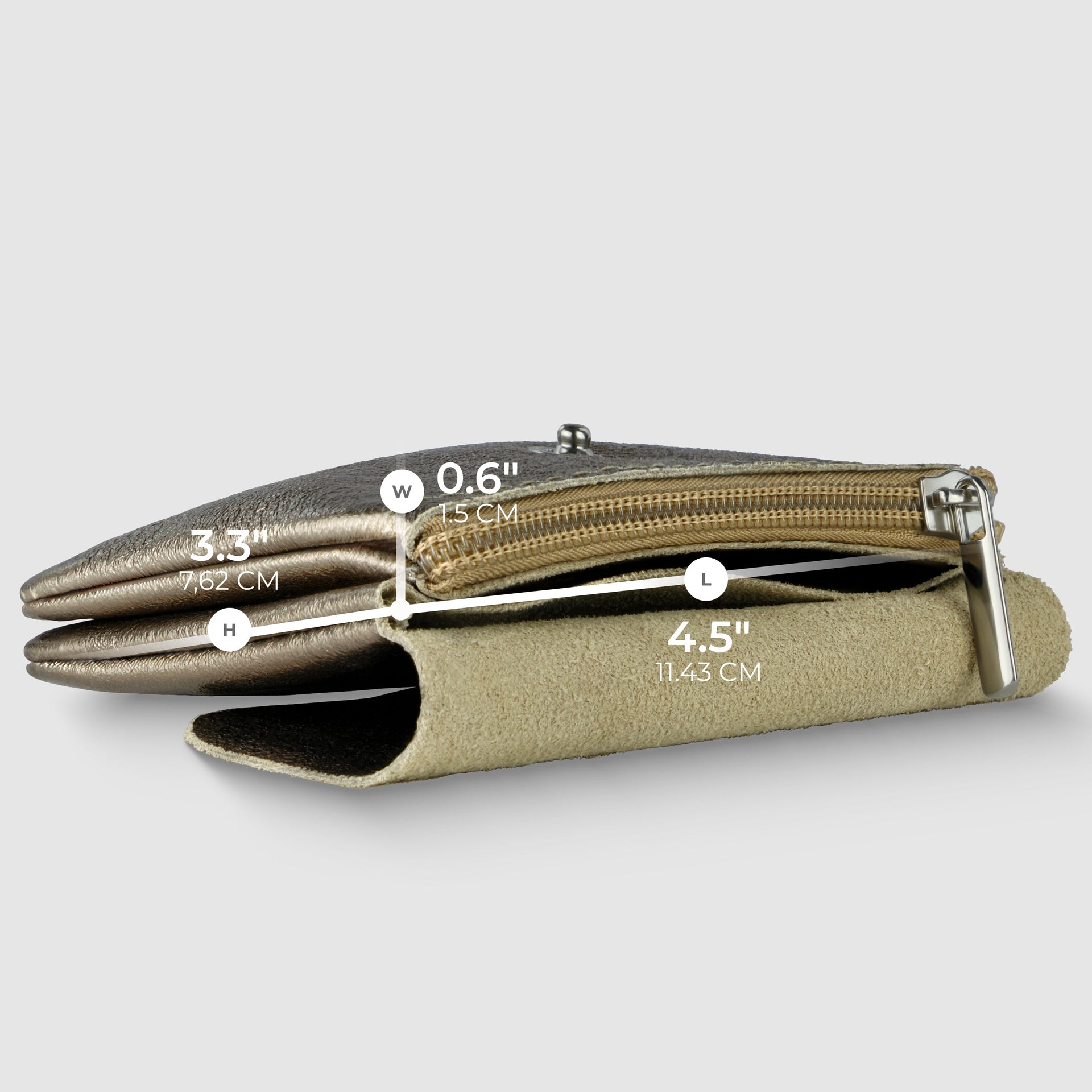 Italian Genuine Metallic Suede Slim Wallet with Zip Coin Pocket