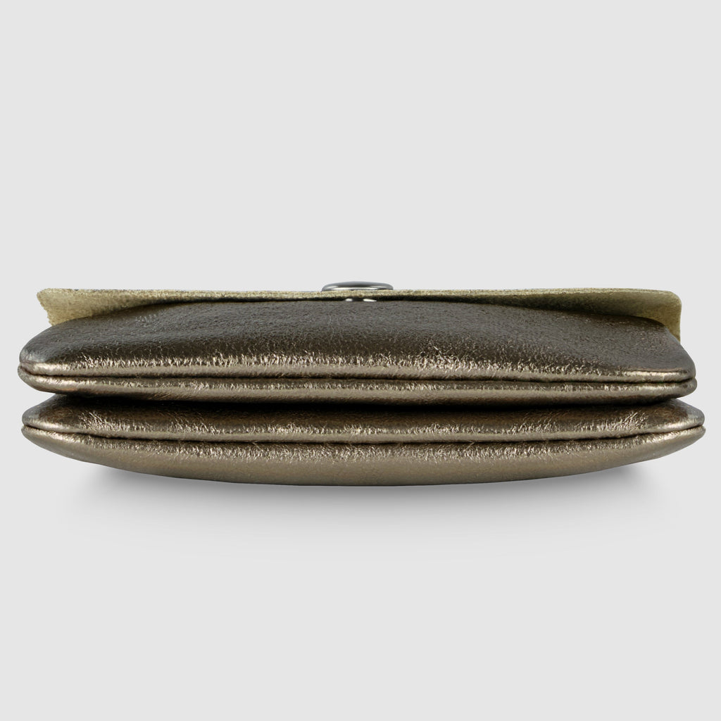 Italian Genuine Metallic Suede Slim Wallet with Zip Coin Pocket