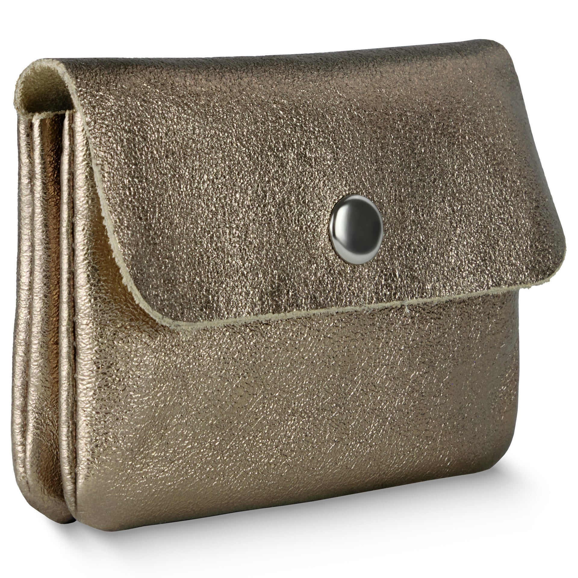 Italian Genuine Metallic Suede Slim Wallet with Zip Coin Pocket