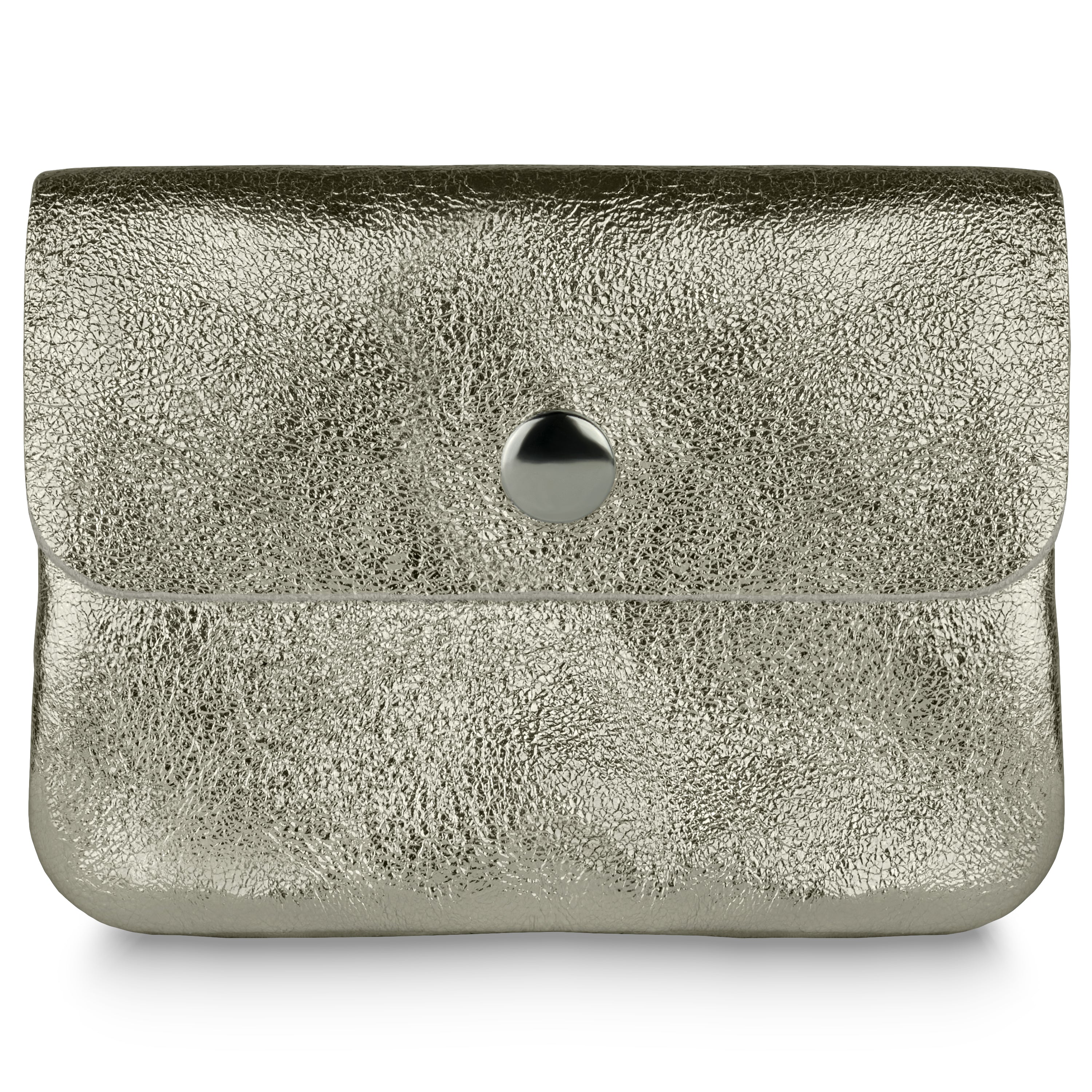 Italian Genuine Metallic Suede Slim Wallet with Zip Coin Pocket