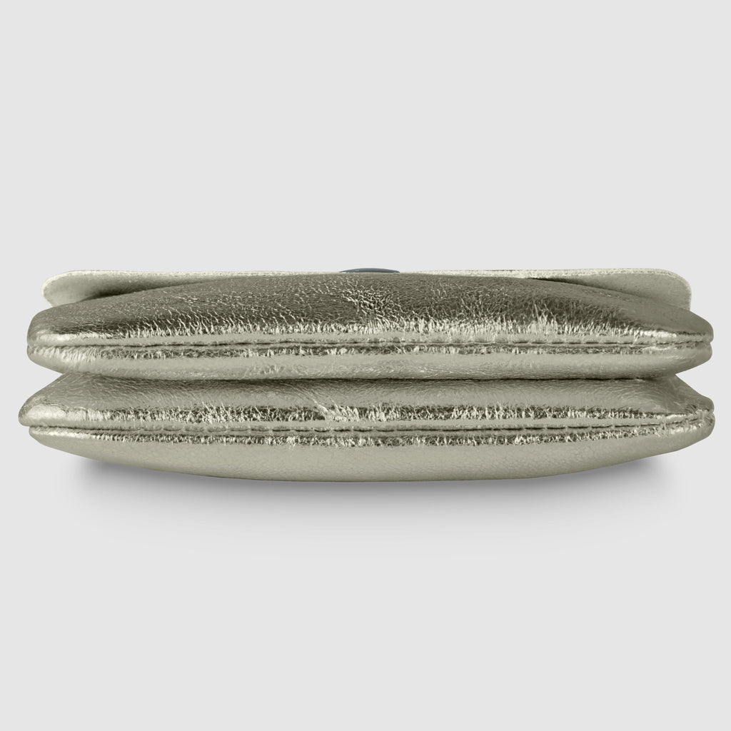 Italian Genuine Metallic Suede Slim Wallet with Zip Coin Pocket