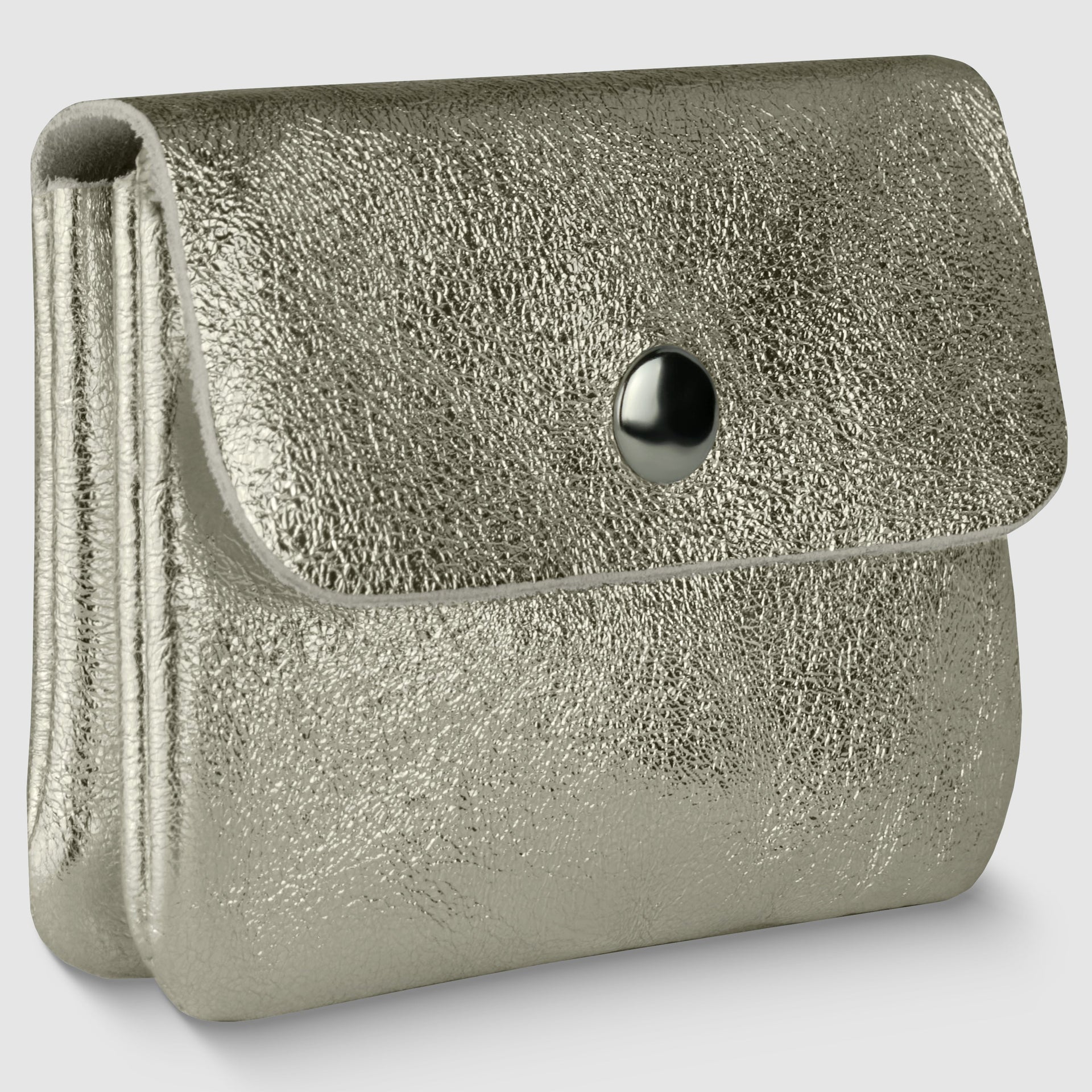 Italian Genuine Metallic Suede Slim Wallet with Zip Coin Pocket