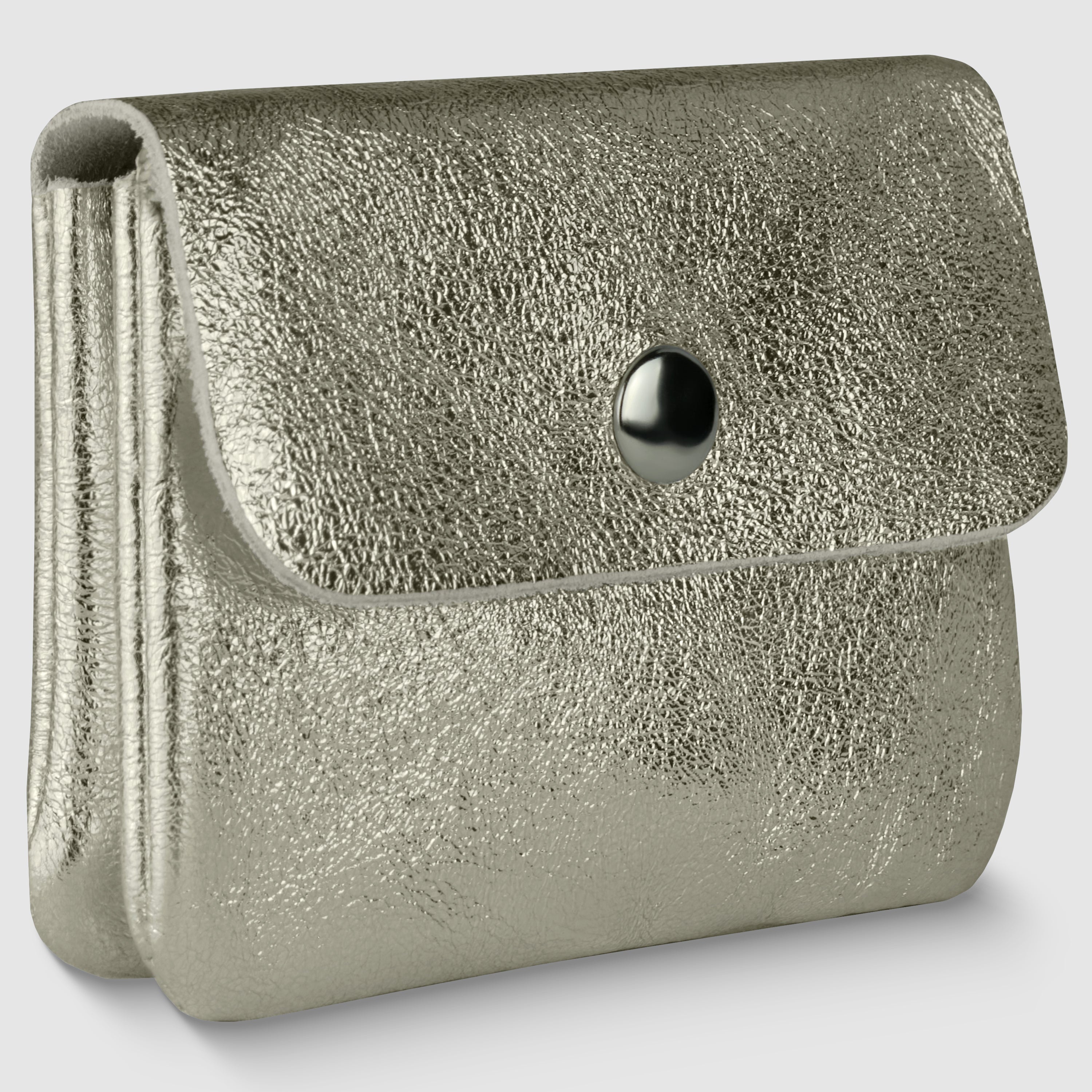 Italian Genuine Metallic Suede Slim Wallet with Zip Coin Pocket