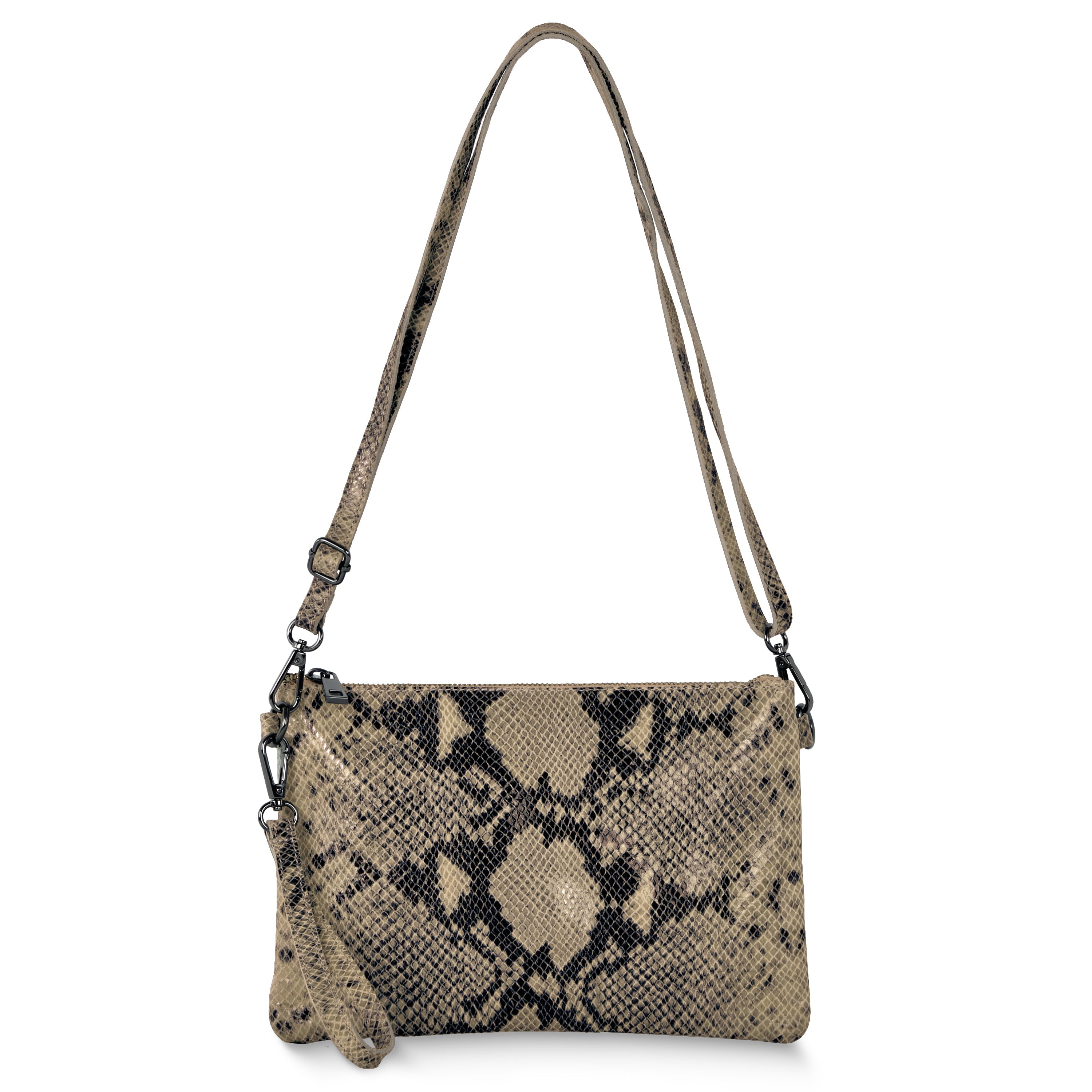 Italian Genuine Python-Print Suede Crossbody Wristlet
