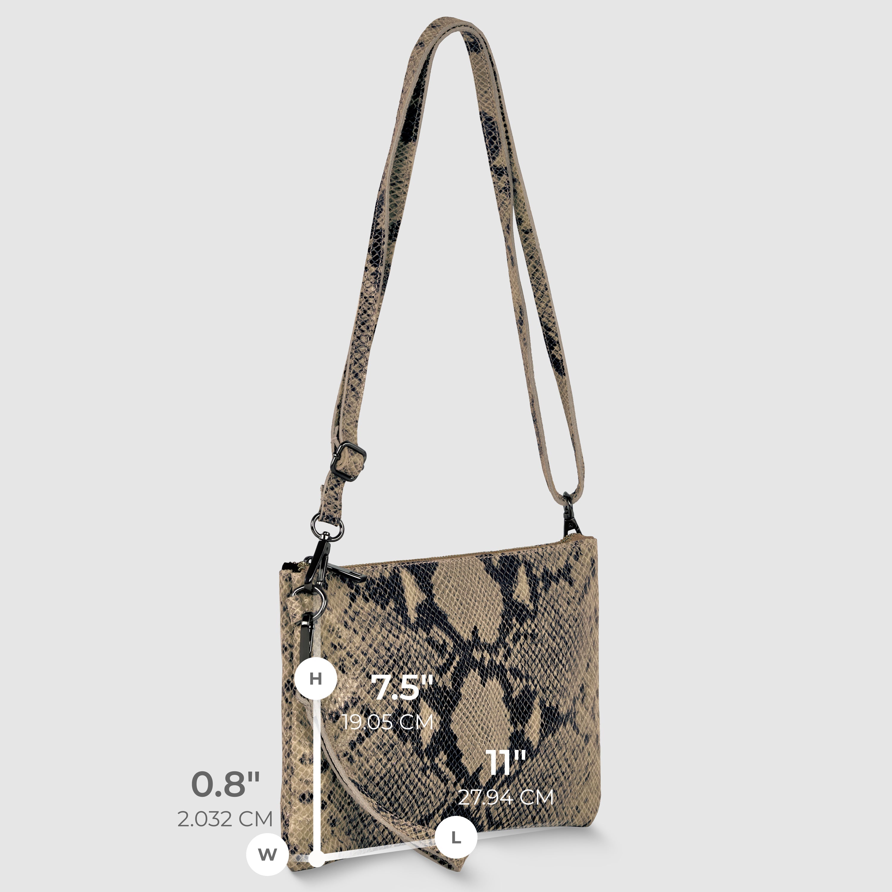 Italian Genuine Python-Print Suede Crossbody Wristlet