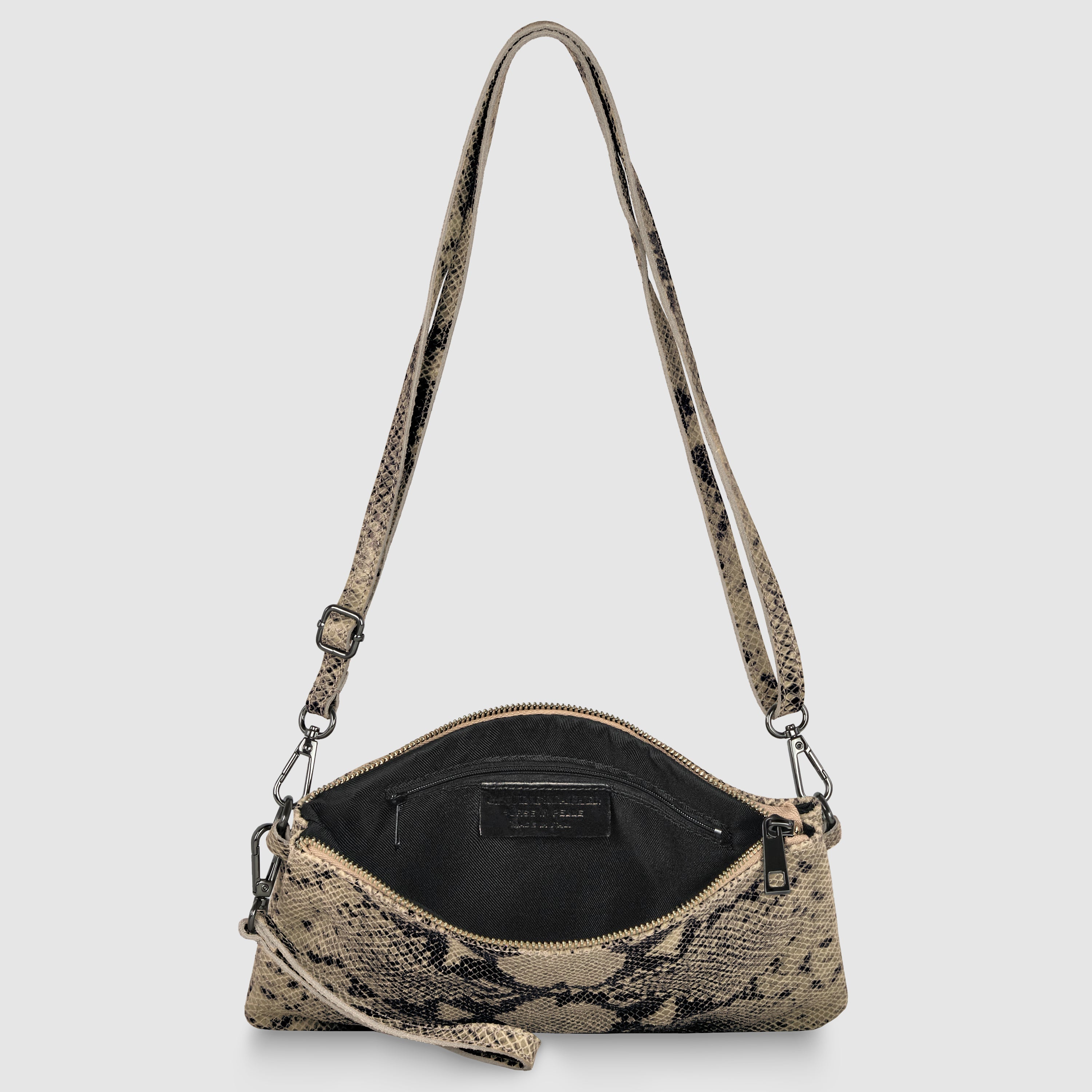 Italian Genuine Python-Print Suede Crossbody Wristlet