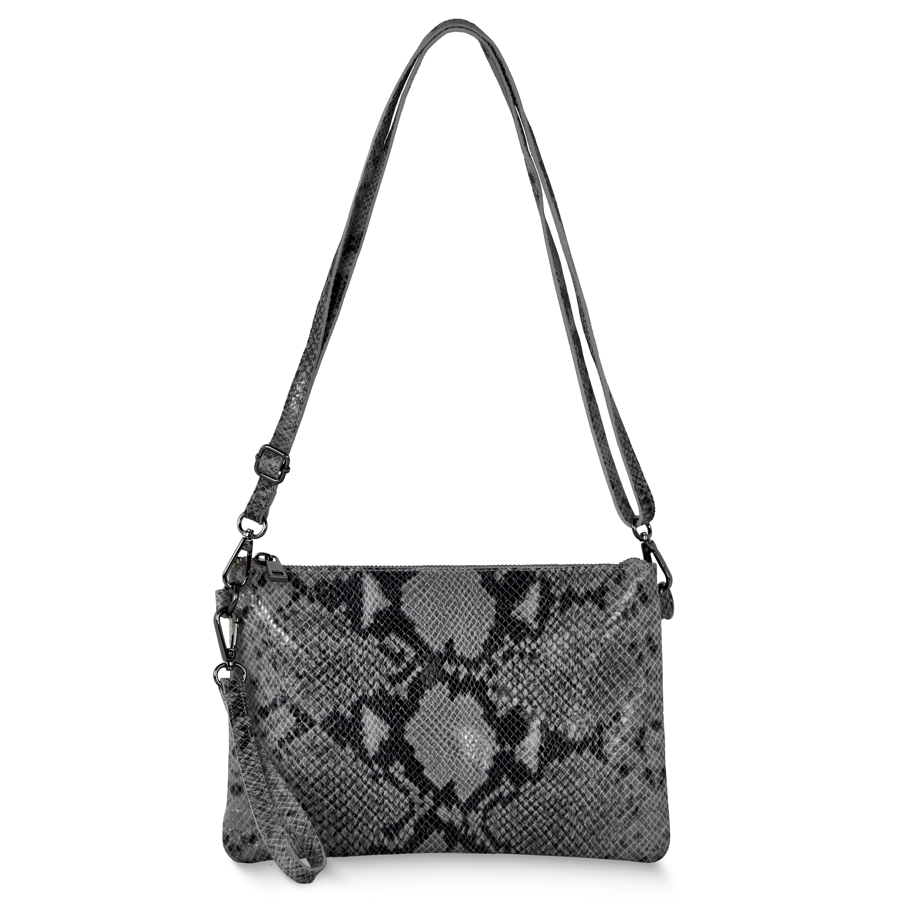 Italian Genuine Python-Print Suede Crossbody Wristlet