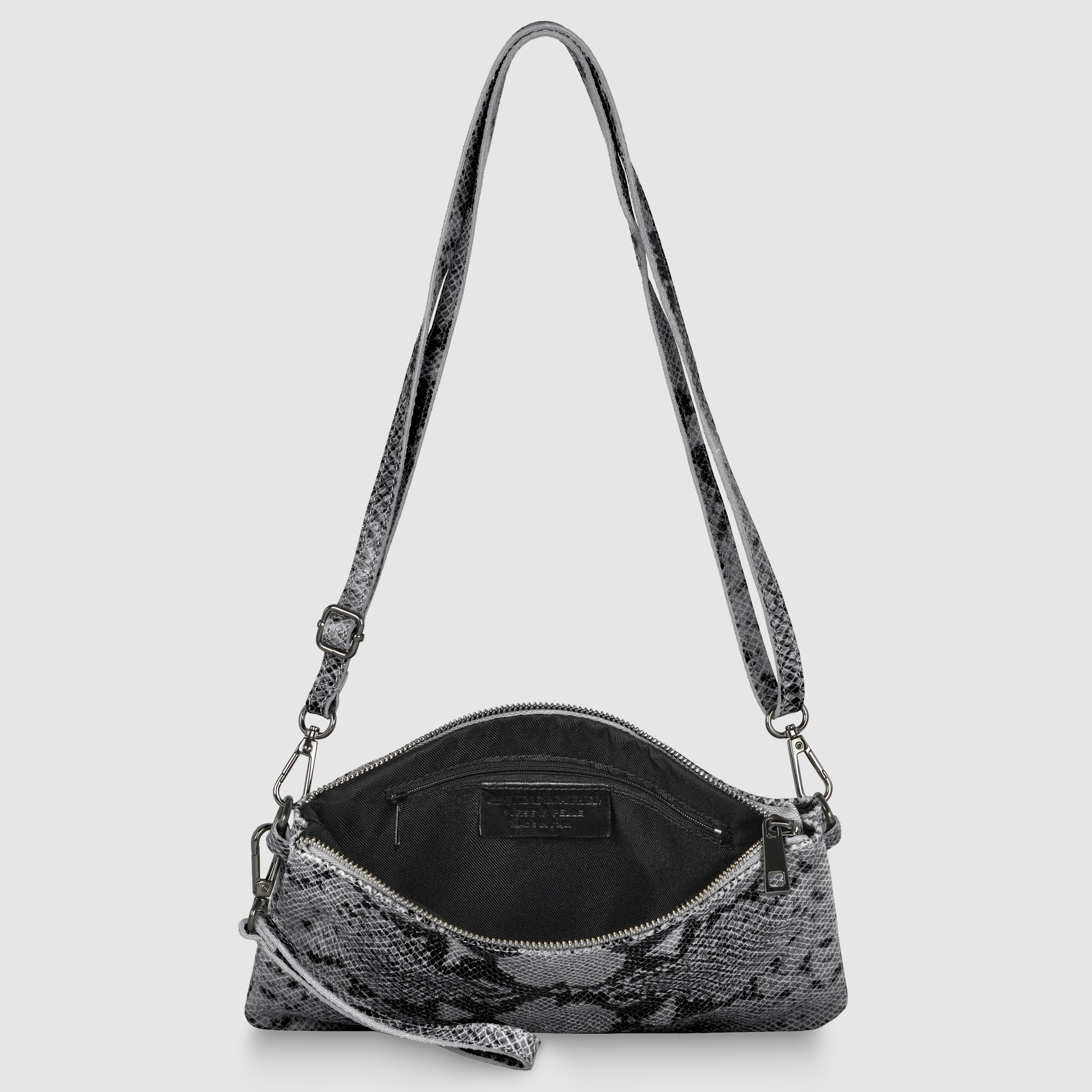 Italian Genuine Python-Print Suede Crossbody Wristlet
