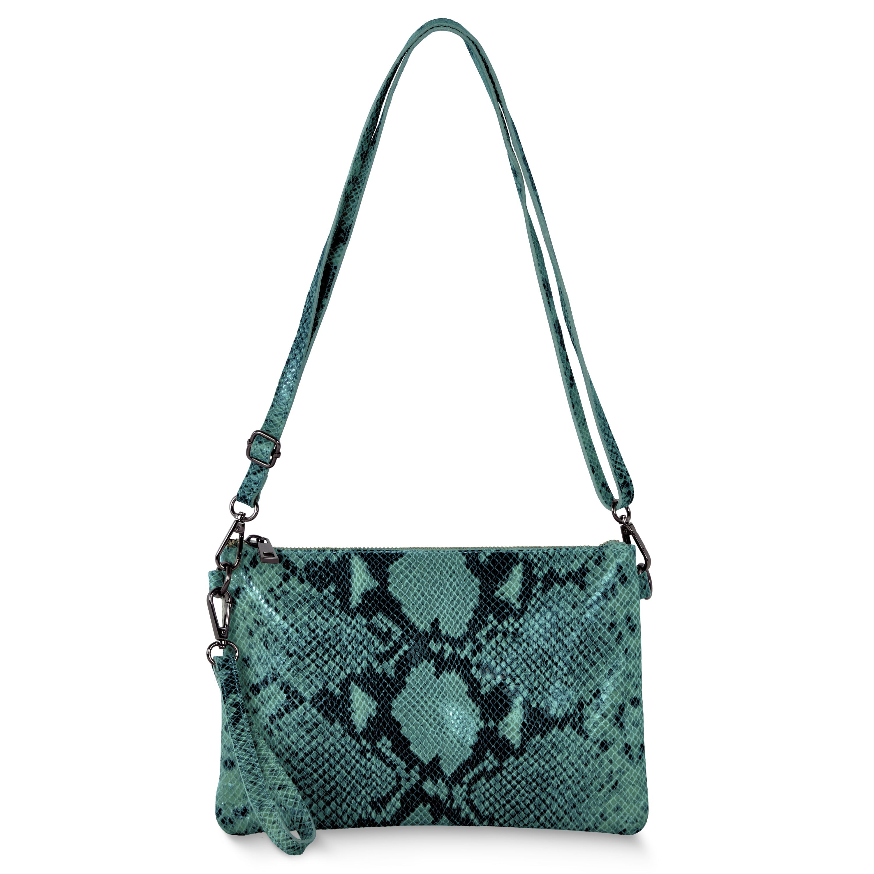 Italian Genuine Python-Print Suede Crossbody Wristlet