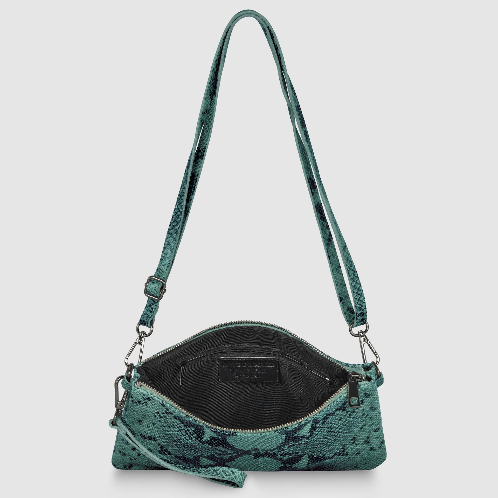 Italian Genuine Python-Print Suede Crossbody Wristlet