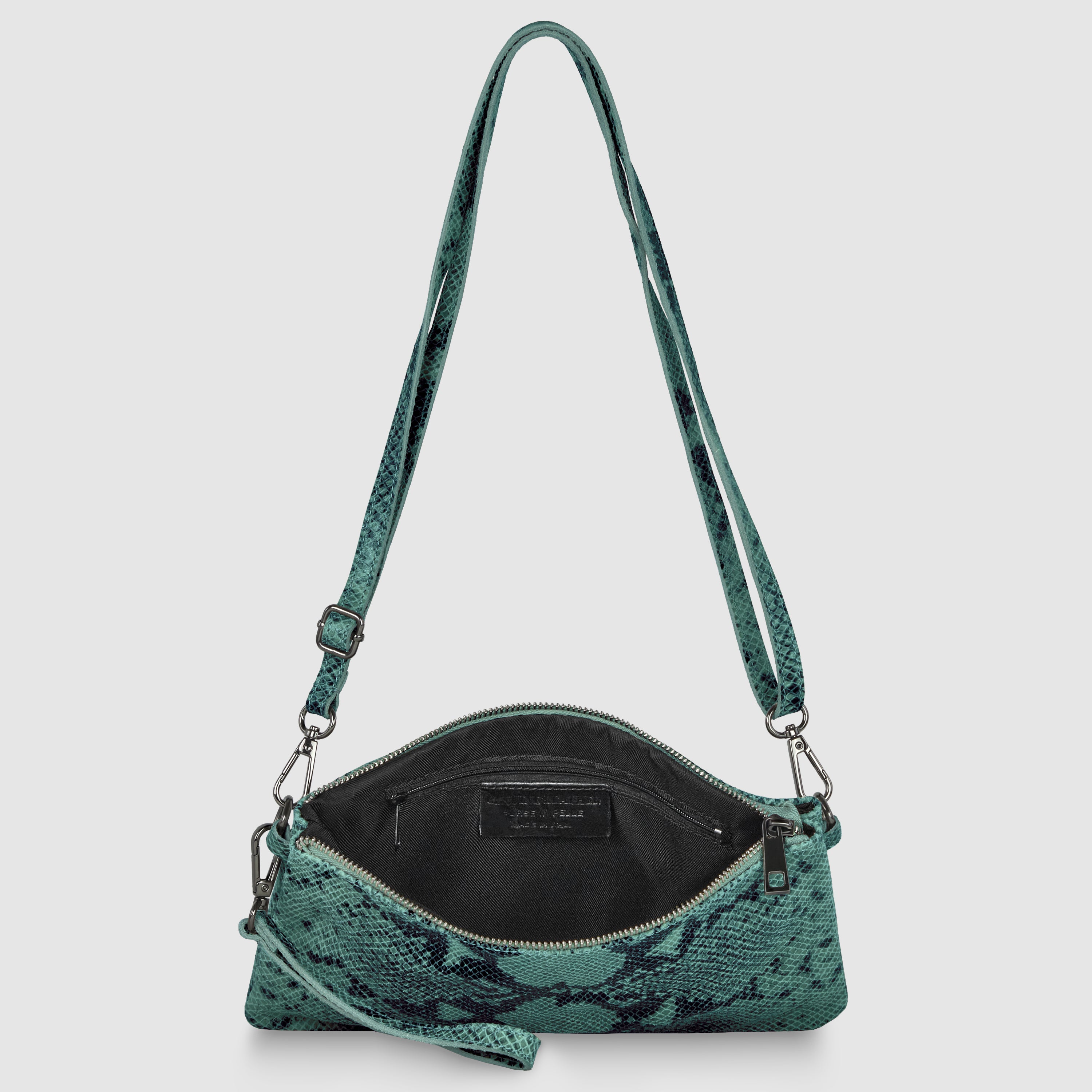 Italian Genuine Python-Print Suede Crossbody Wristlet