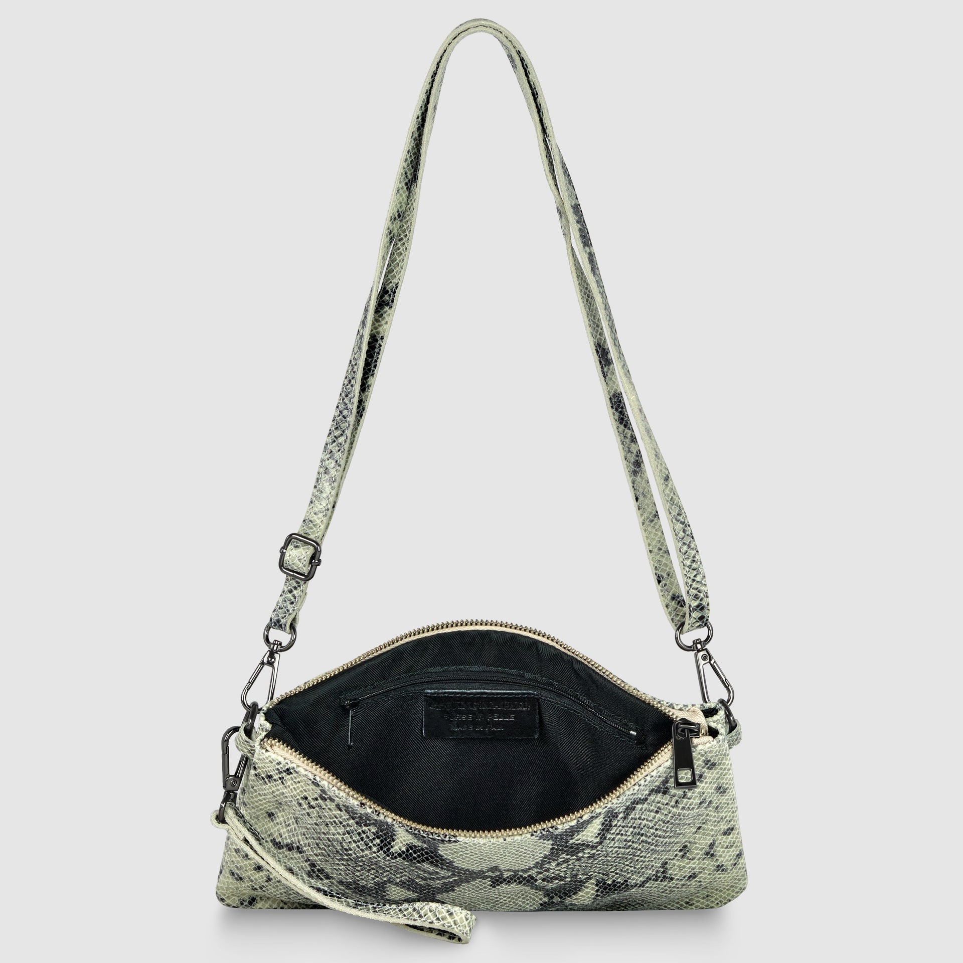 Italian Genuine Python-Print Suede Crossbody Wristlet
