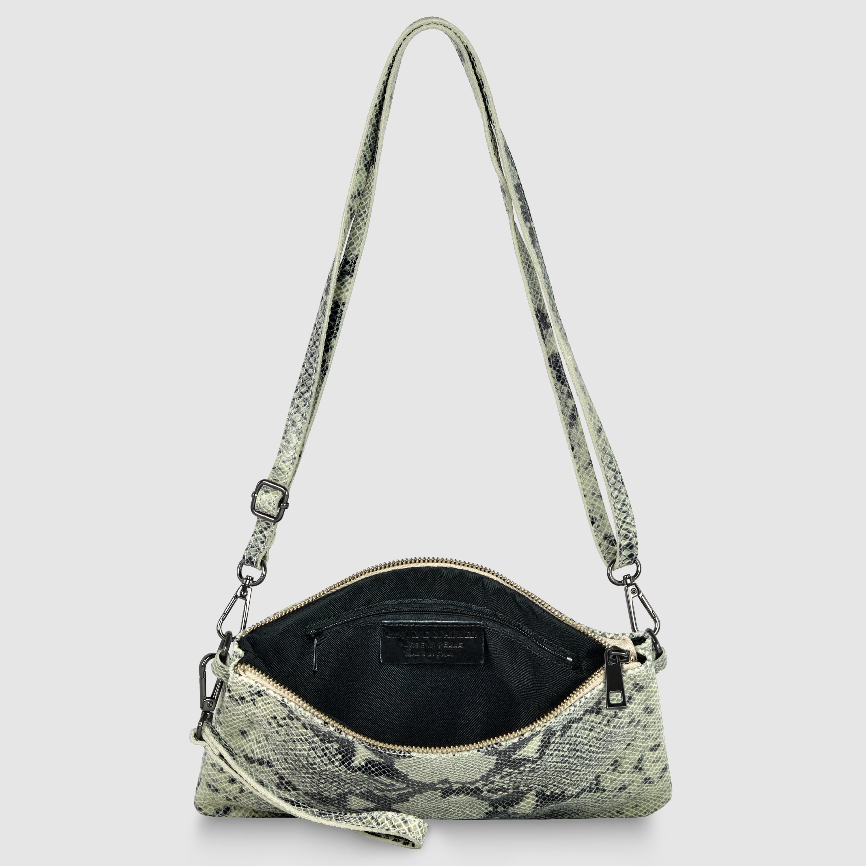 Italian Genuine Python-Print Suede Crossbody Wristlet