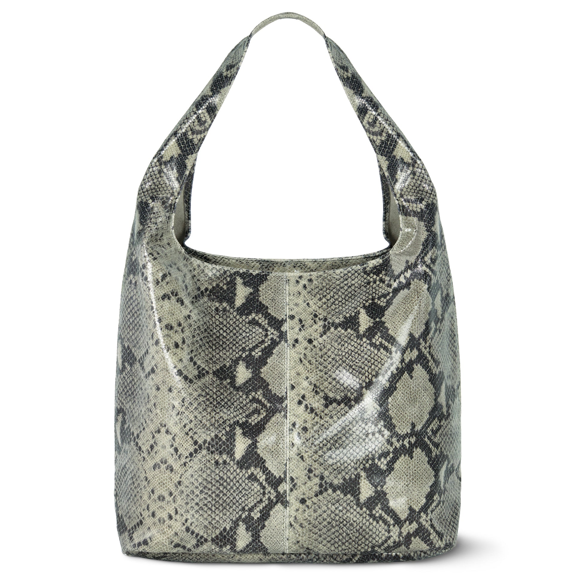 Italian hobo bag in python-print calf leather with a soft, minimalist shape.