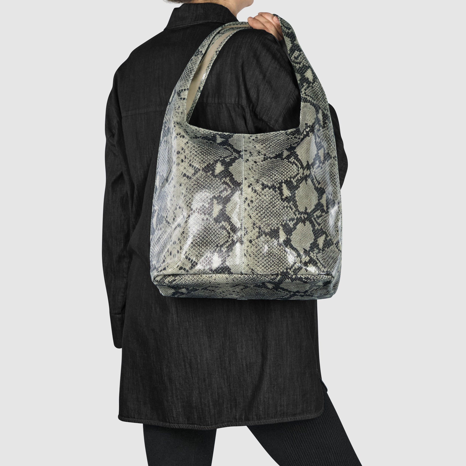 Italian Genuine Python-Print Suede Hobo Bag