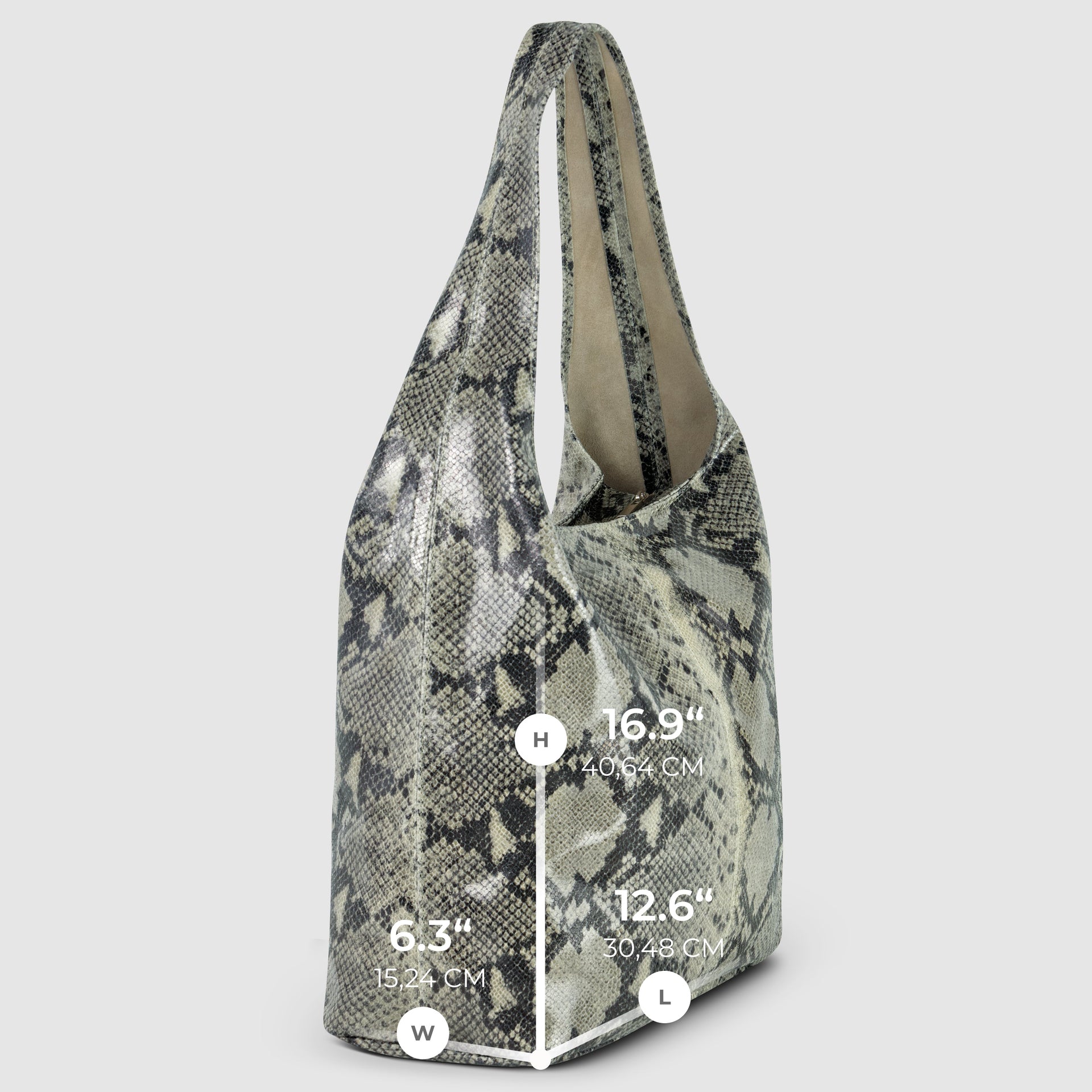Italian Genuine Python-Print Suede Hobo Bag