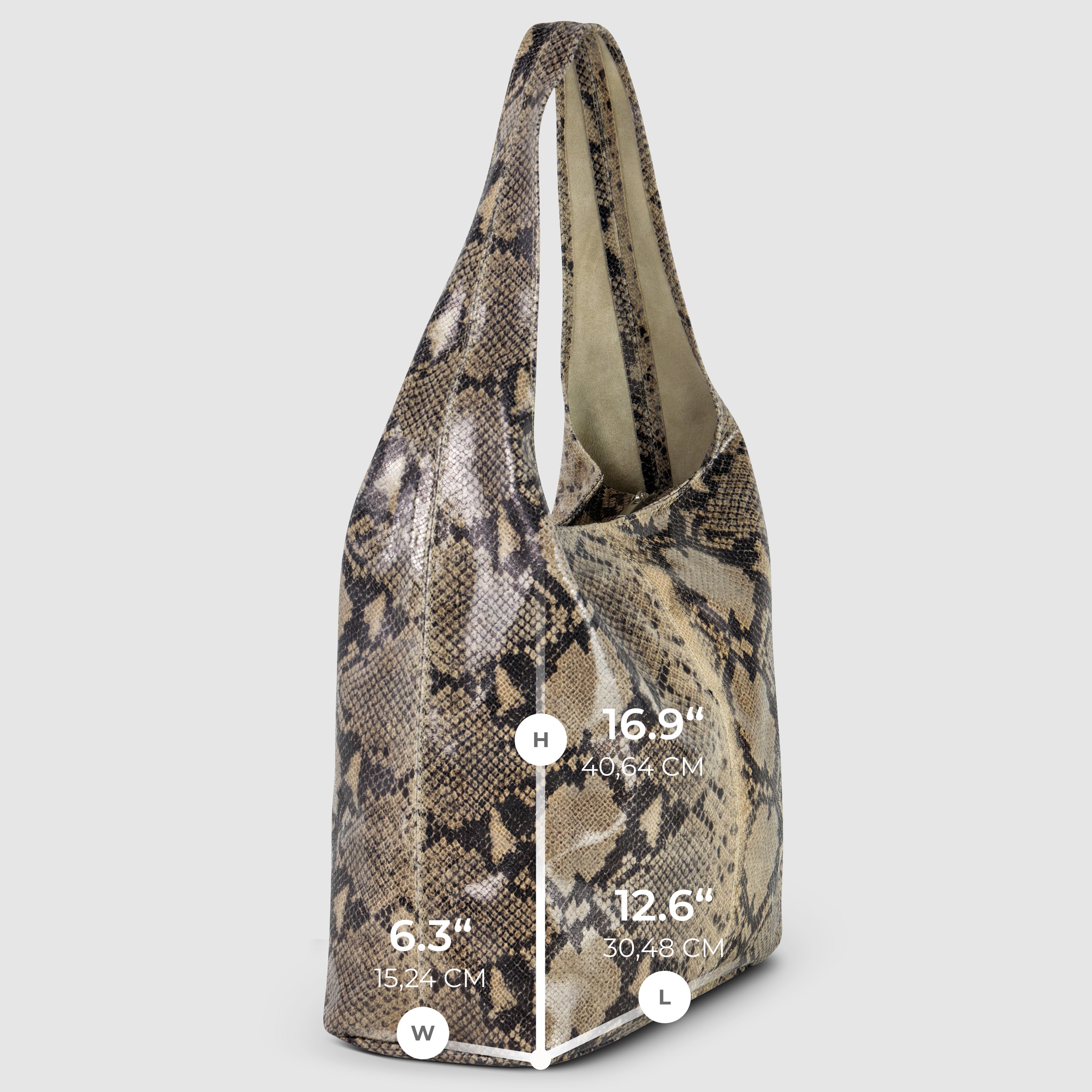 Italian Genuine Python-Print Suede Hobo Bag