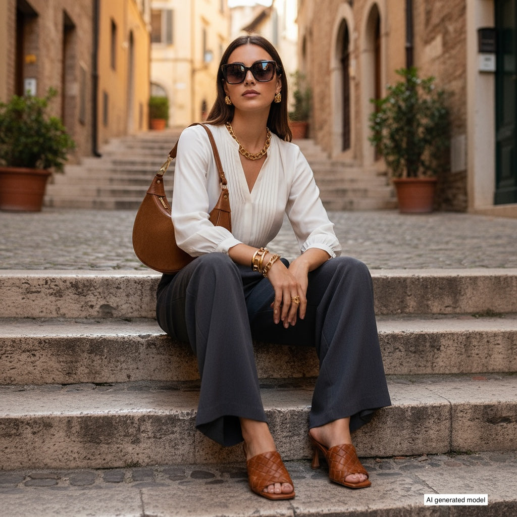 Genuine Italian Suede & Calf Leather Crescent Shoulder Bag