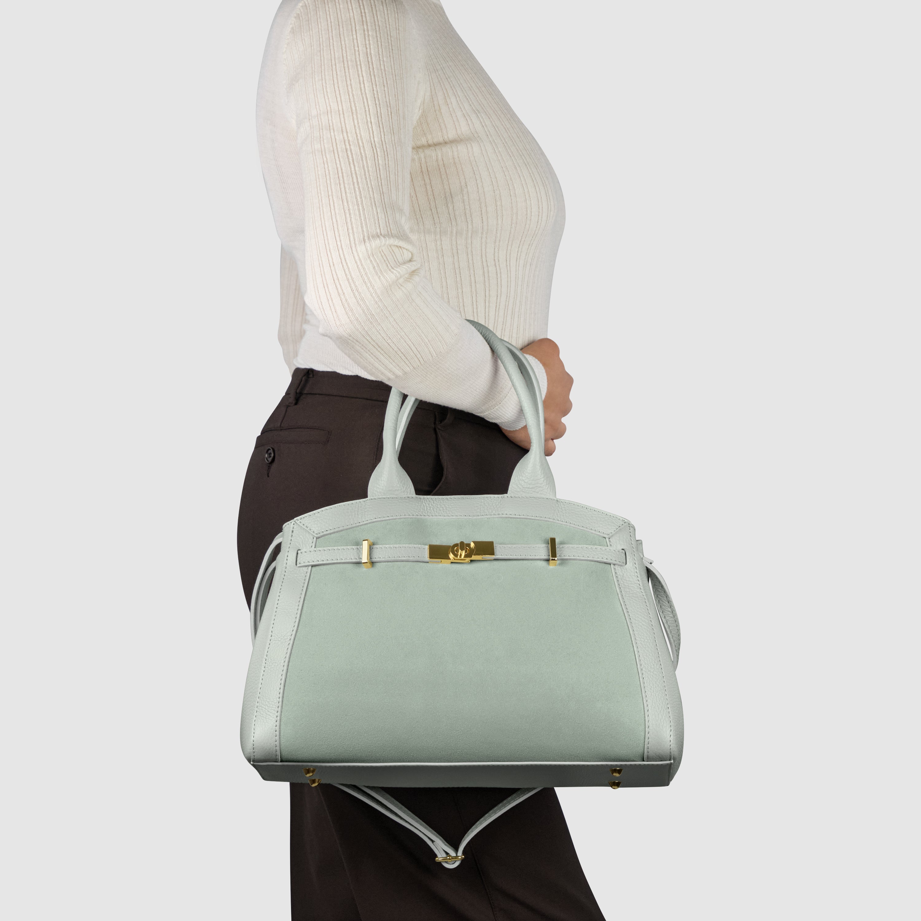 Italian Genuine Suede and Calf Leather Top-Handle Bag