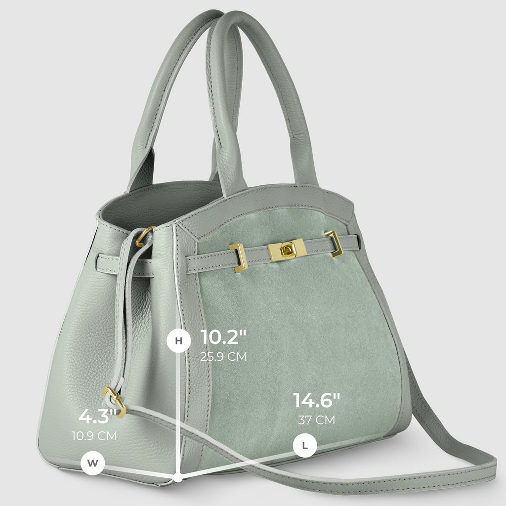 Italian Genuine Suede and Calf Leather Top-Handle Bag