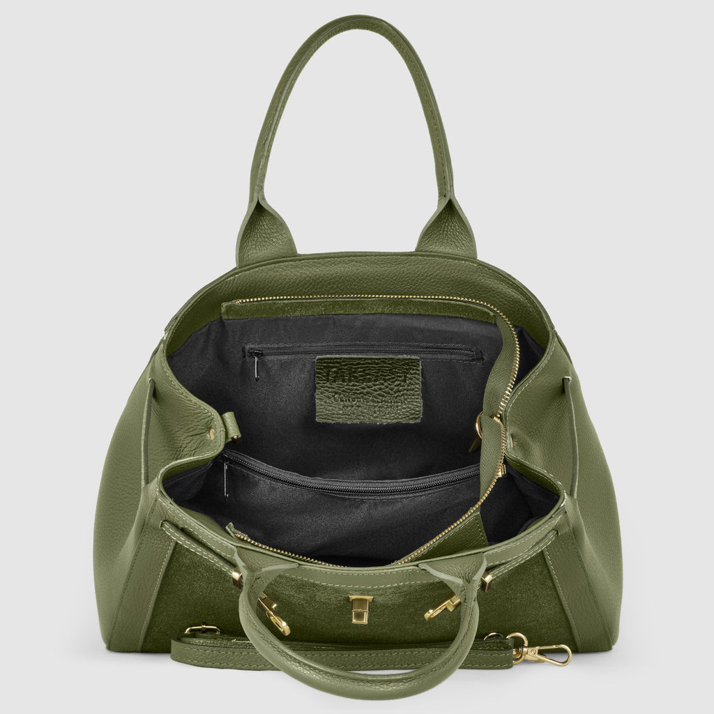 Italian Genuine Suede and Calf Leather Top-Handle Bag
