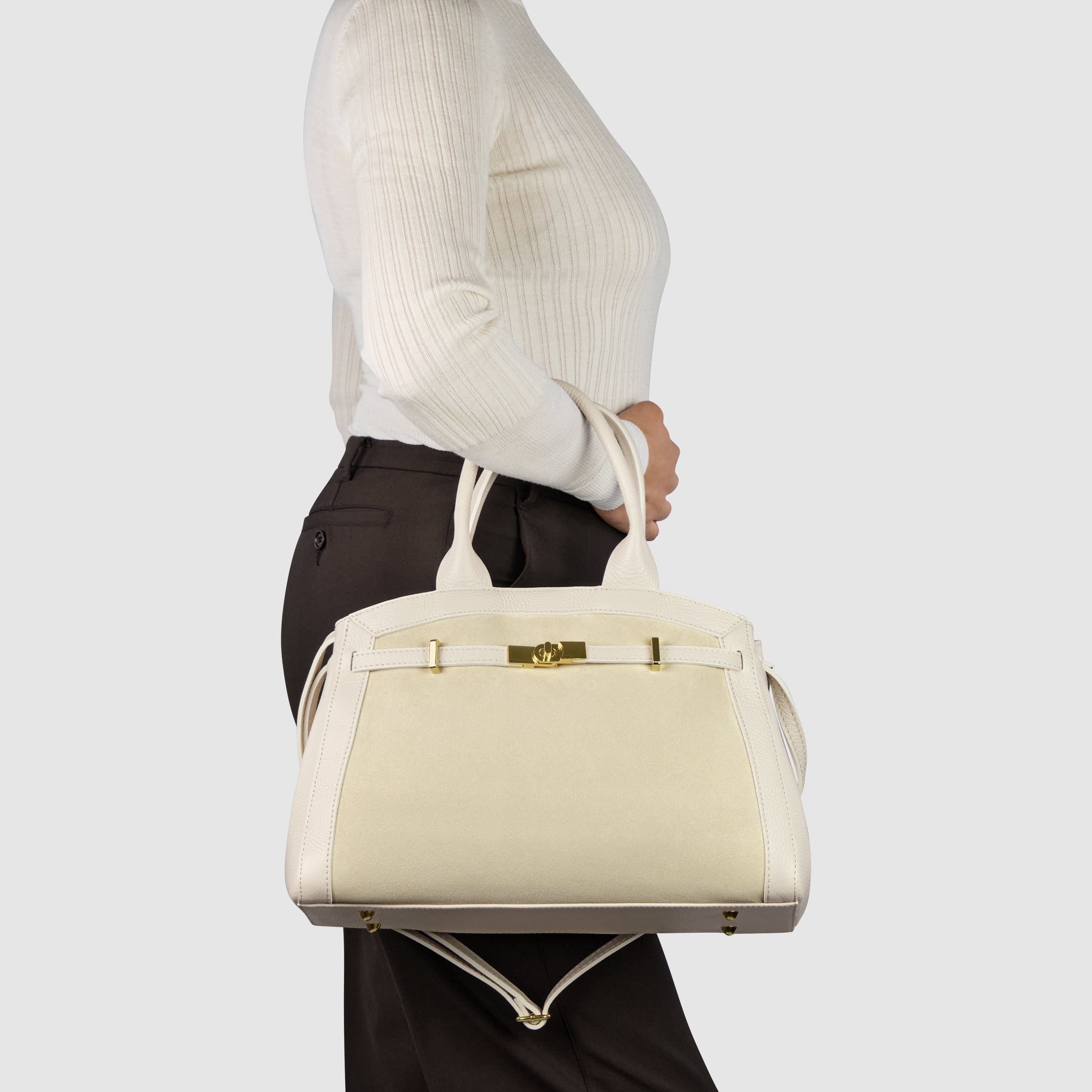 Italian Genuine Suede and Calf Leather Top-Handle Bag