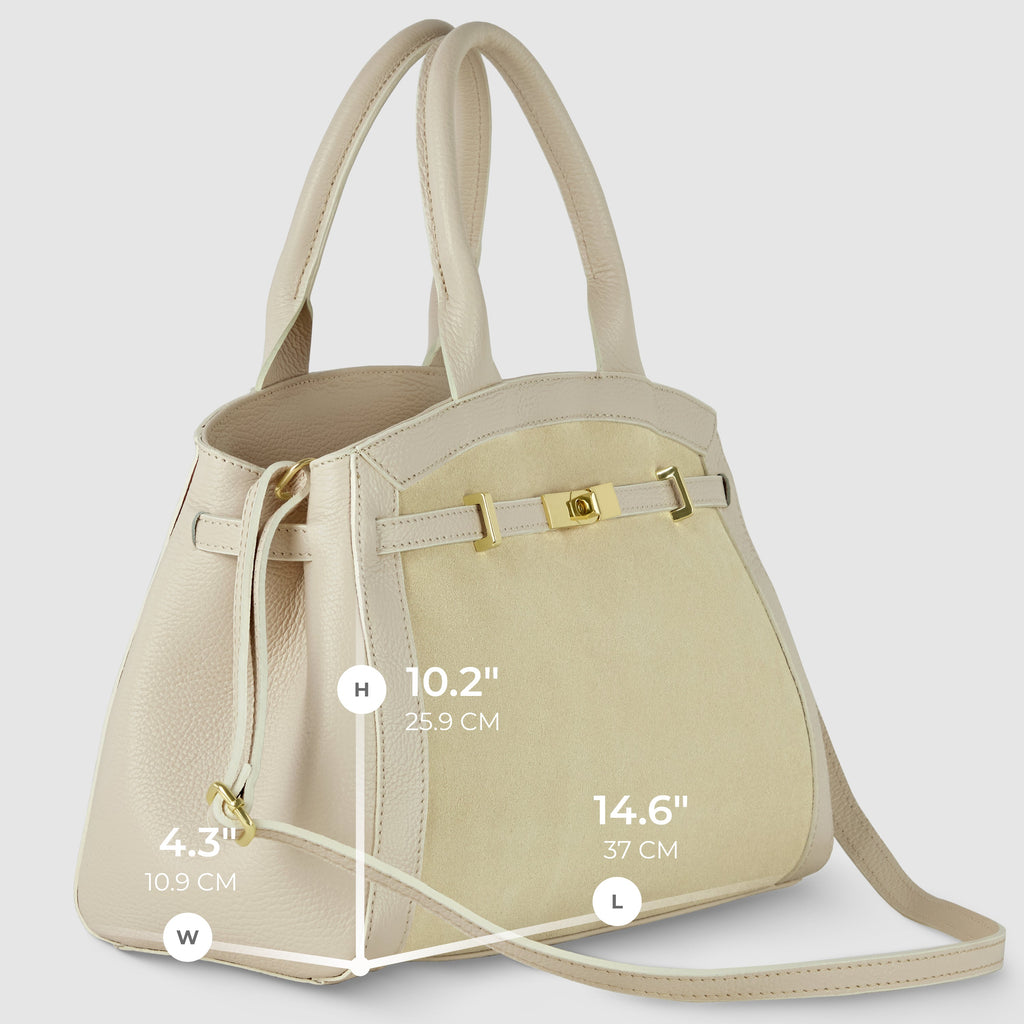 Italian Genuine Suede and Calf Leather Top-Handle Bag