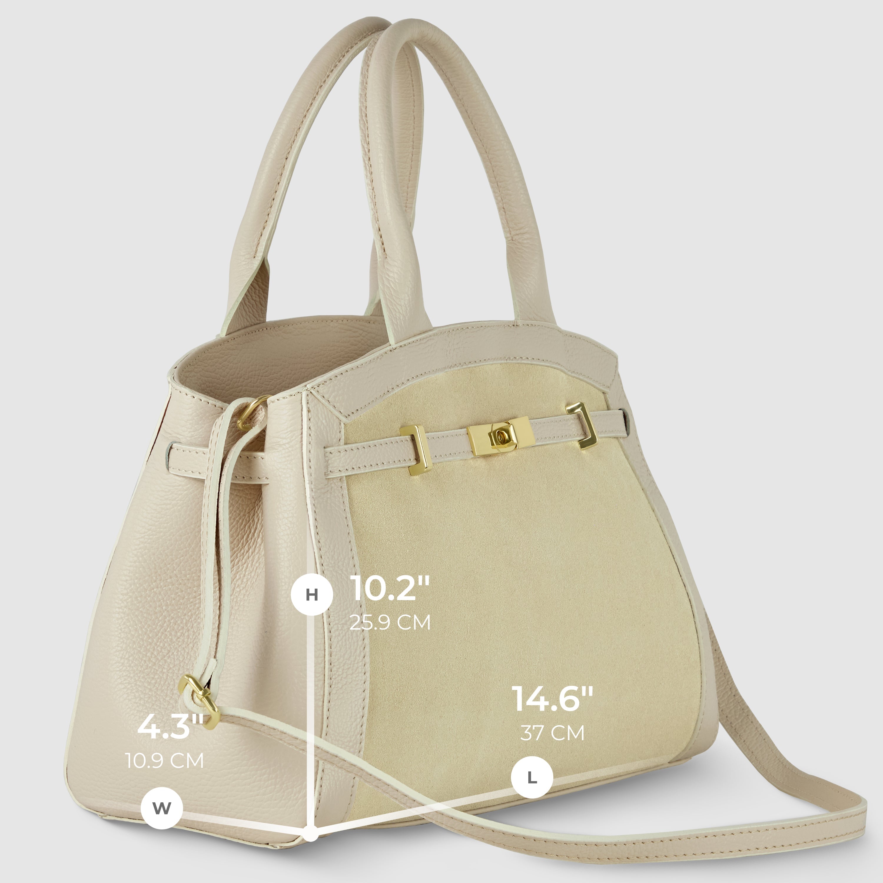 Italian Genuine Suede and Calf Leather Top-Handle Bag