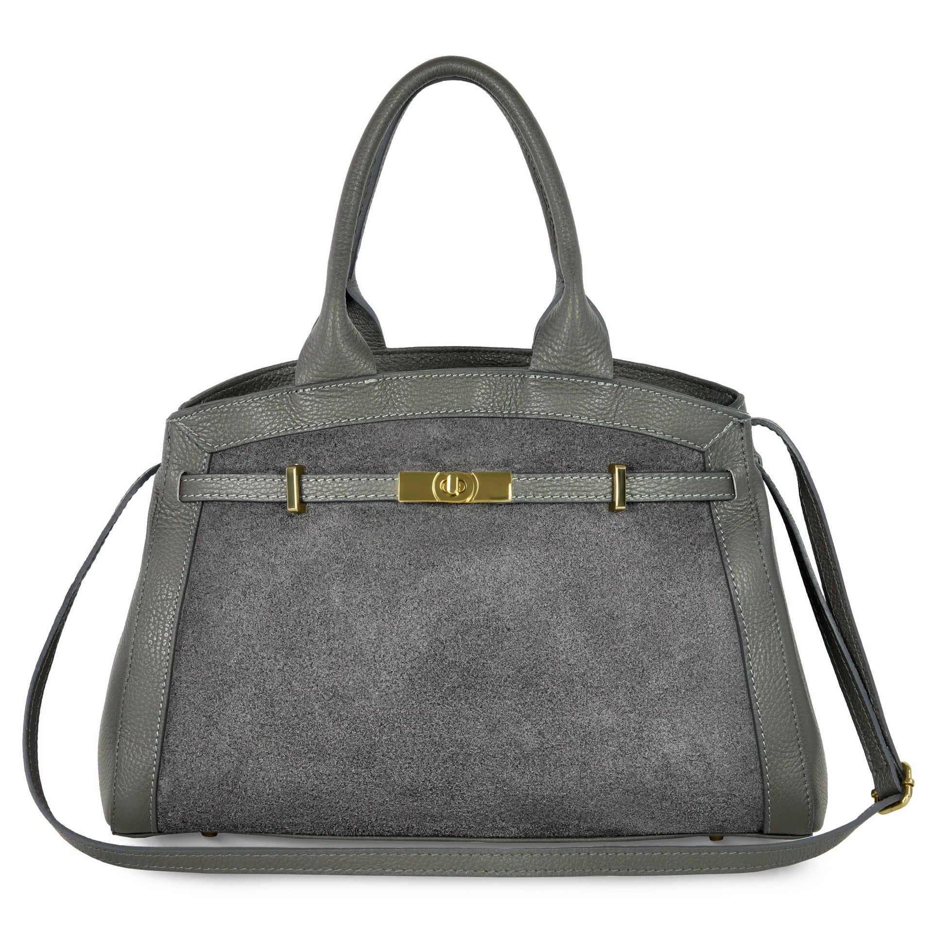 TAKEASY Italian genuine suede and calf leather top-handle bag in neutral tones