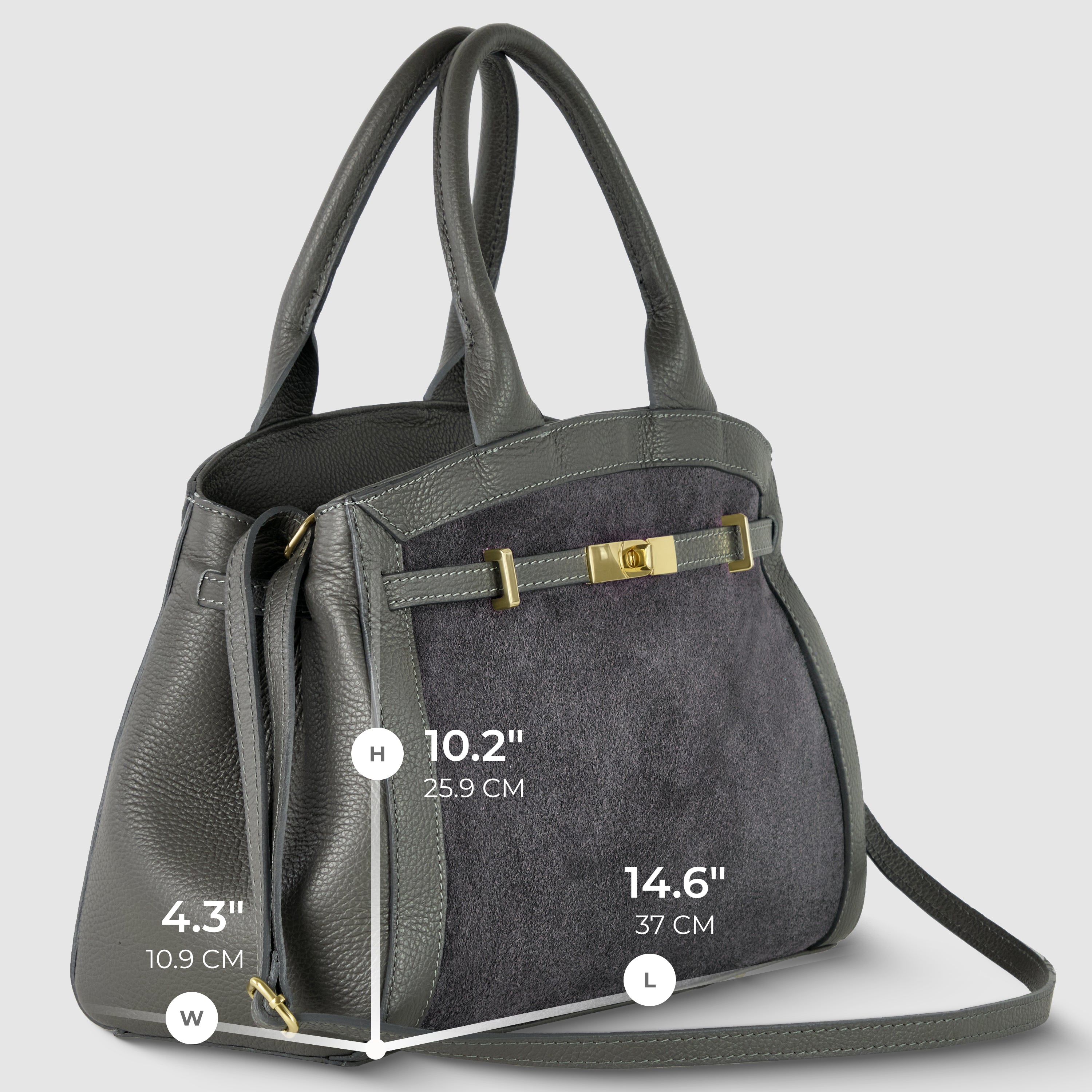 Italian Genuine Suede and Calf Leather Top-Handle Bag