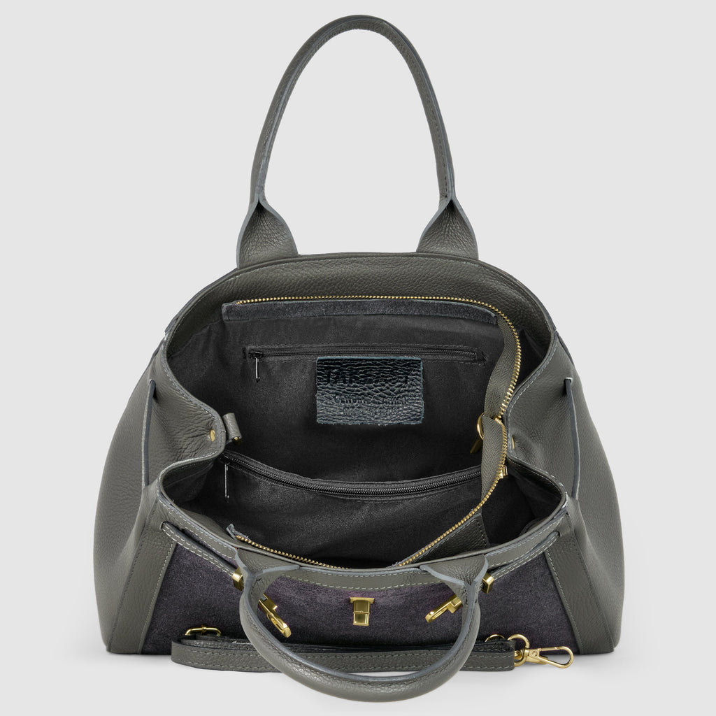 Italian Genuine Suede and Calf Leather Top-Handle Bag